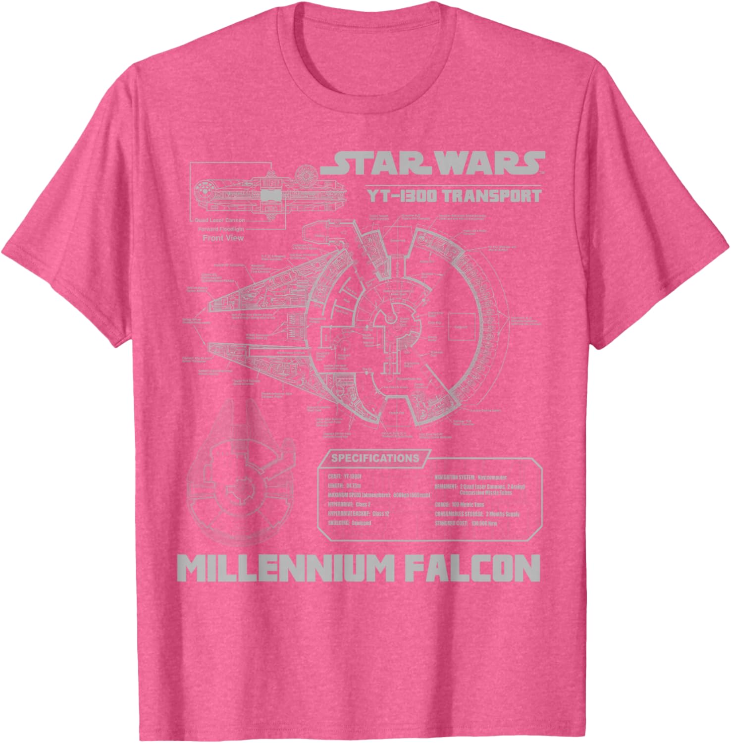 Star Wars Millennium Falcon Grey Schematics Graphic T-Shirt for Fans - 8