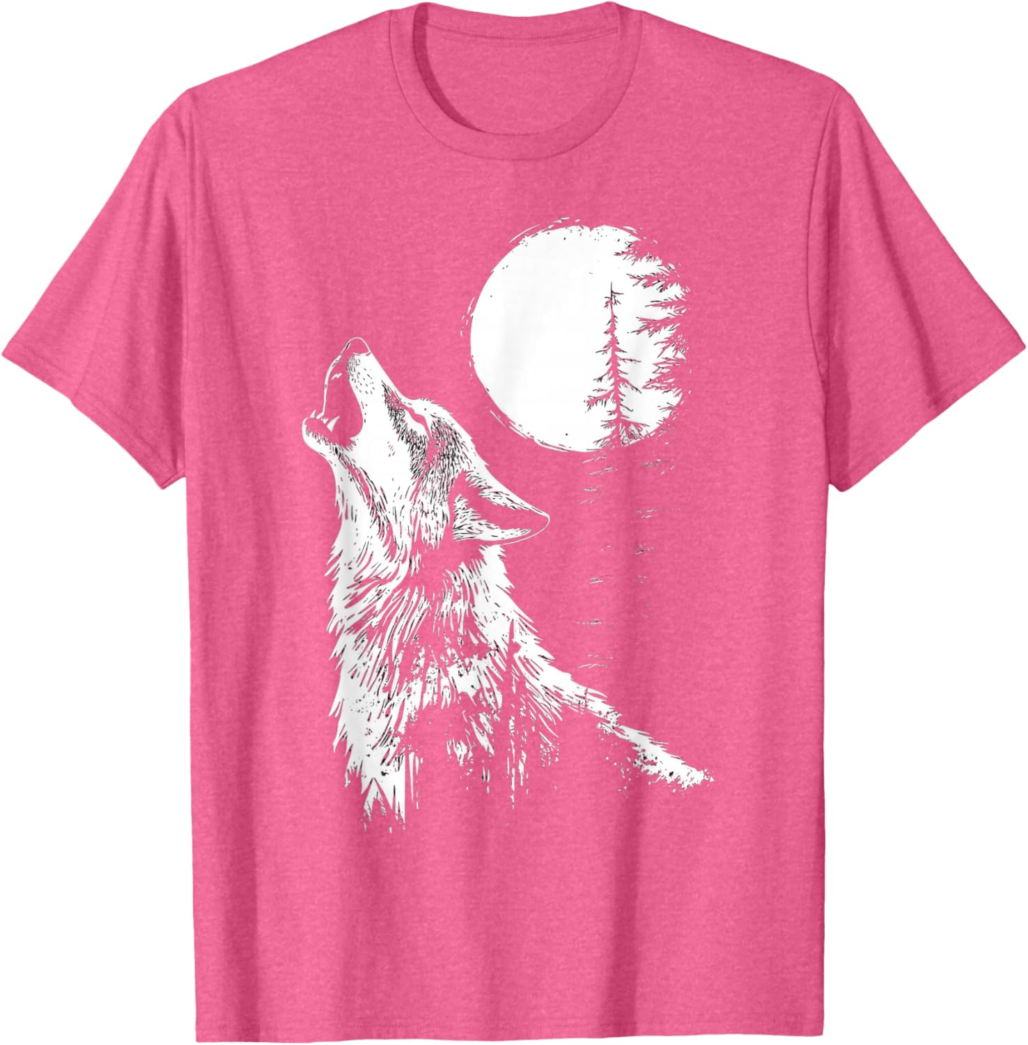 Howling Wolf Graphic Tee Moon Forest Nature Wildlife T-Shirt - 4