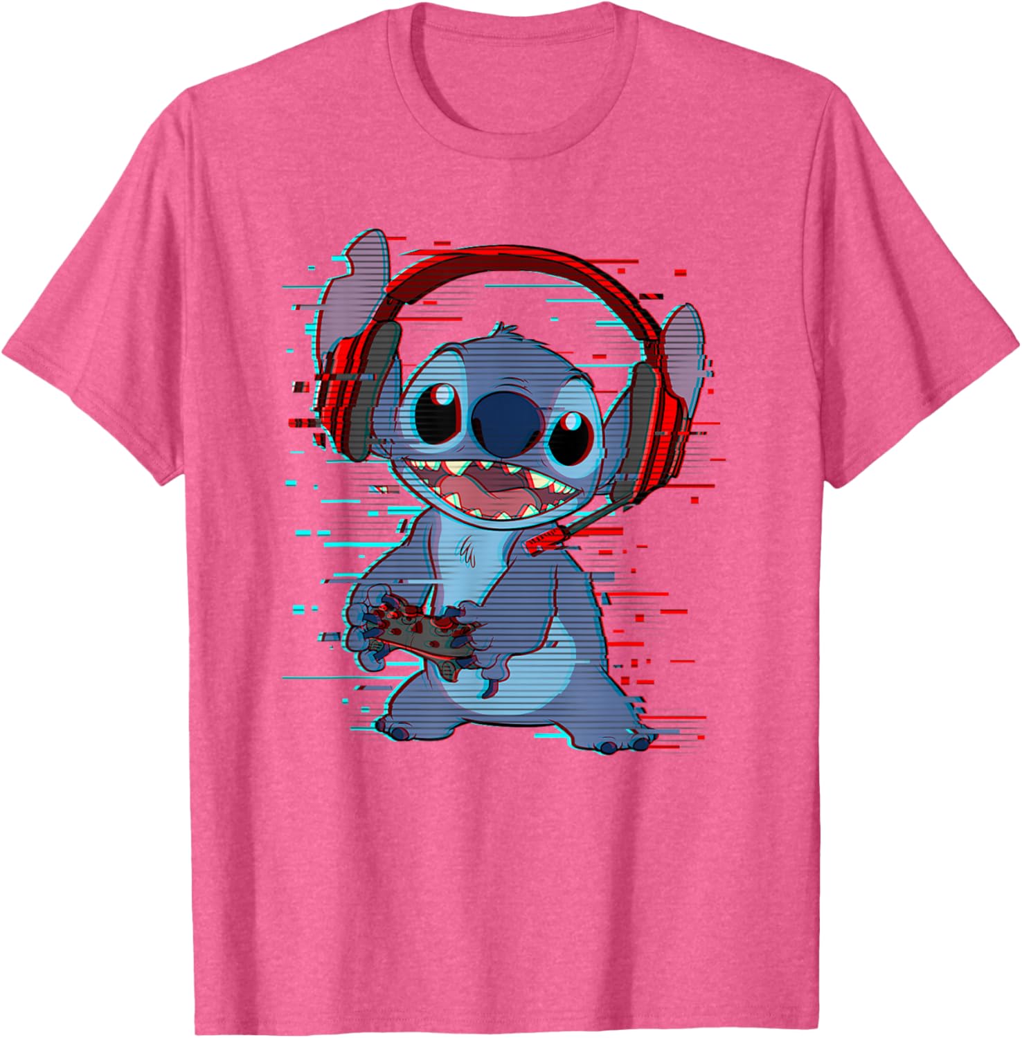 Disney Lilo and Stitch Gamer Glitch Headset and Controller T-Shirt - 11