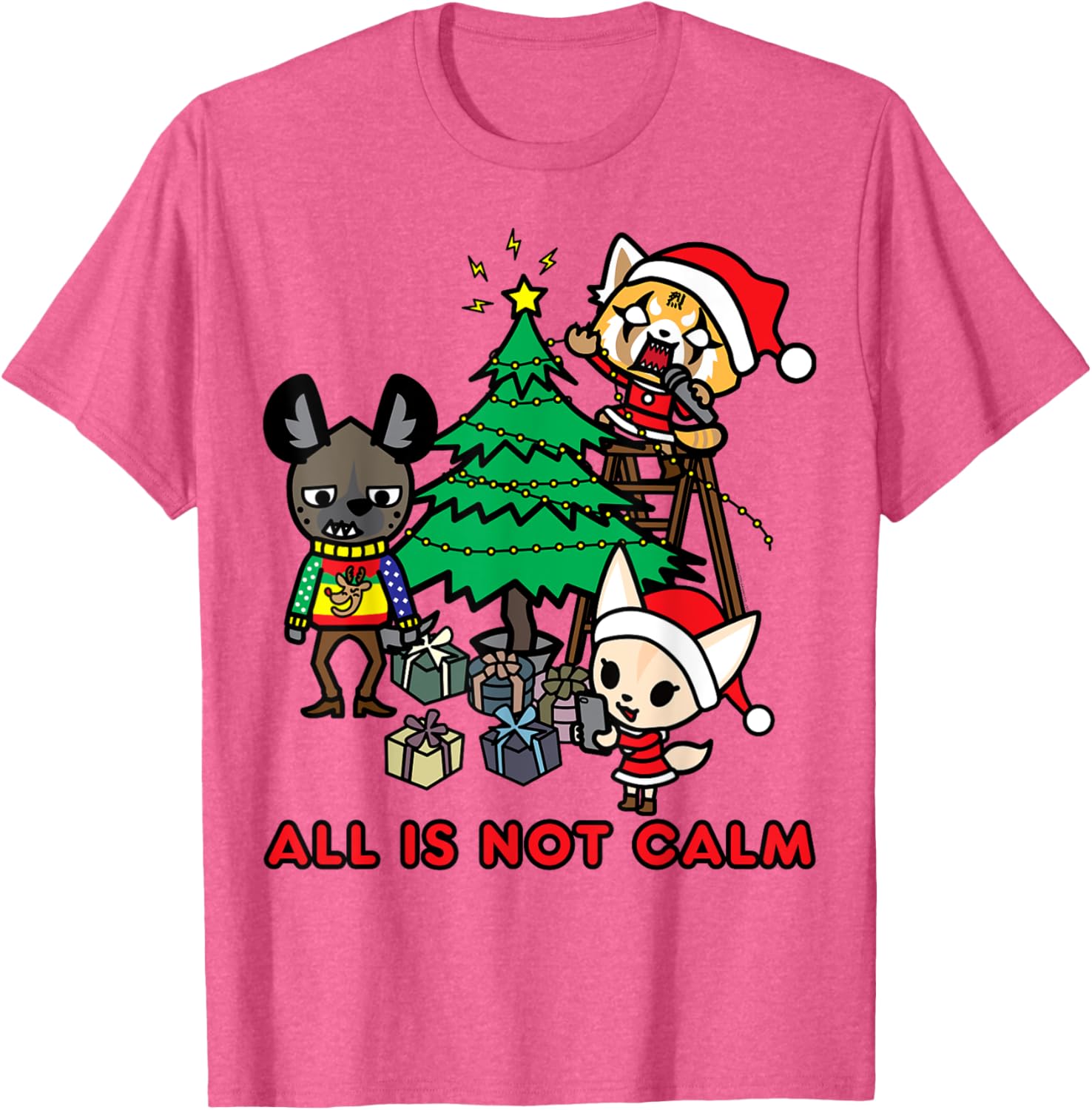 Aggretsuko Christmas T-Shirt All Is Not Calm Fun Holiday Apparel - 15