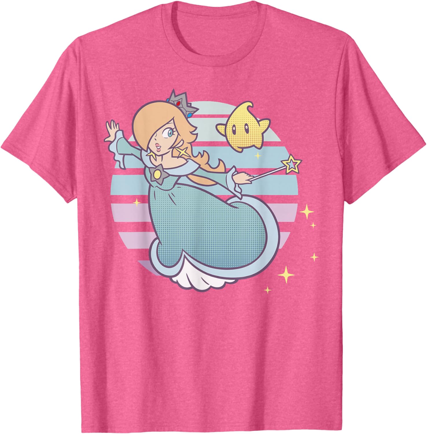 Super Mario Rosalina and Luma Striped Background T-Shirt for Fans - 5
