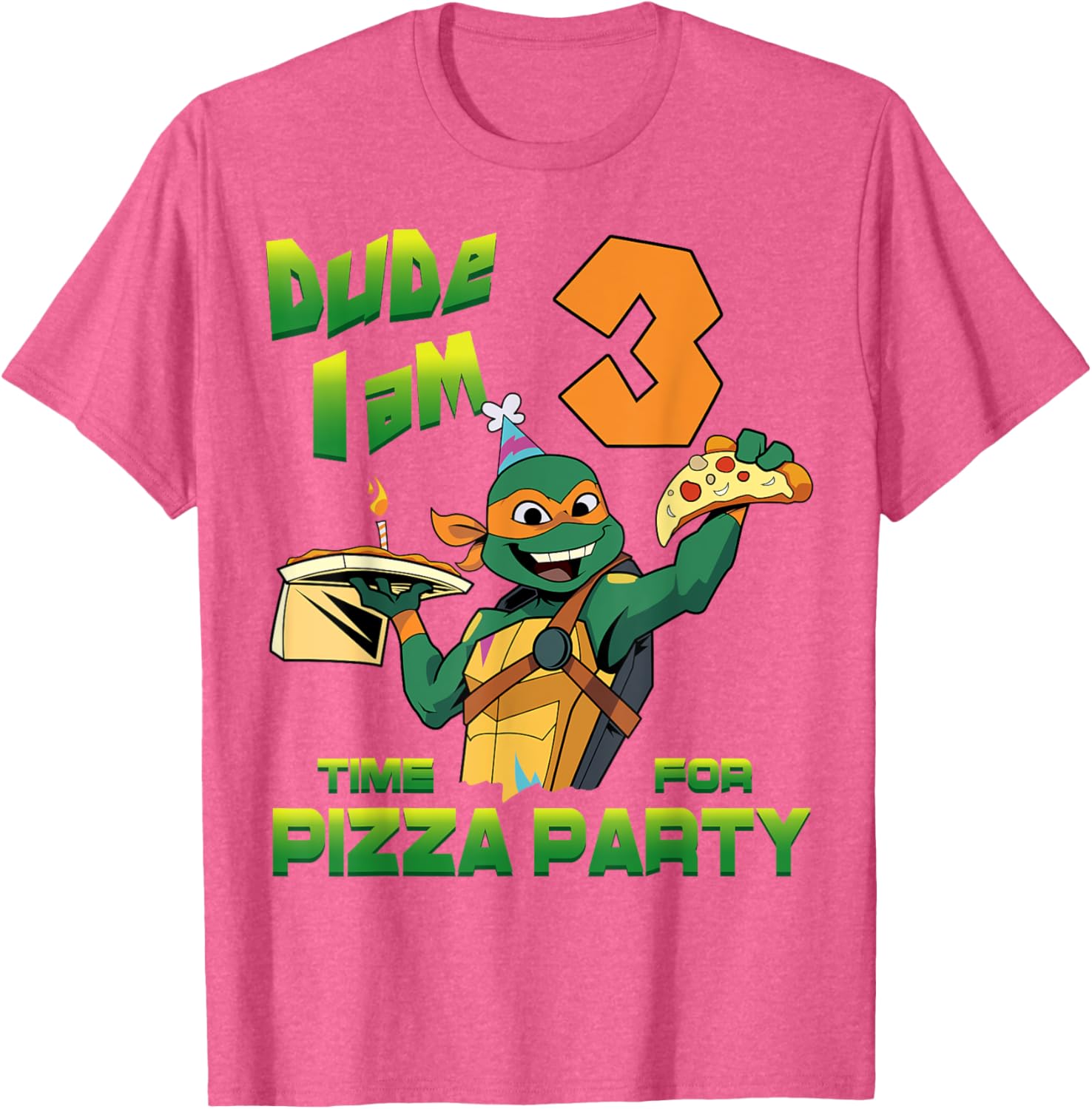 Mademark Teenage Mutant Ninja Turtles Mikey 3rd Birthday Pizza T-Shirt - 1