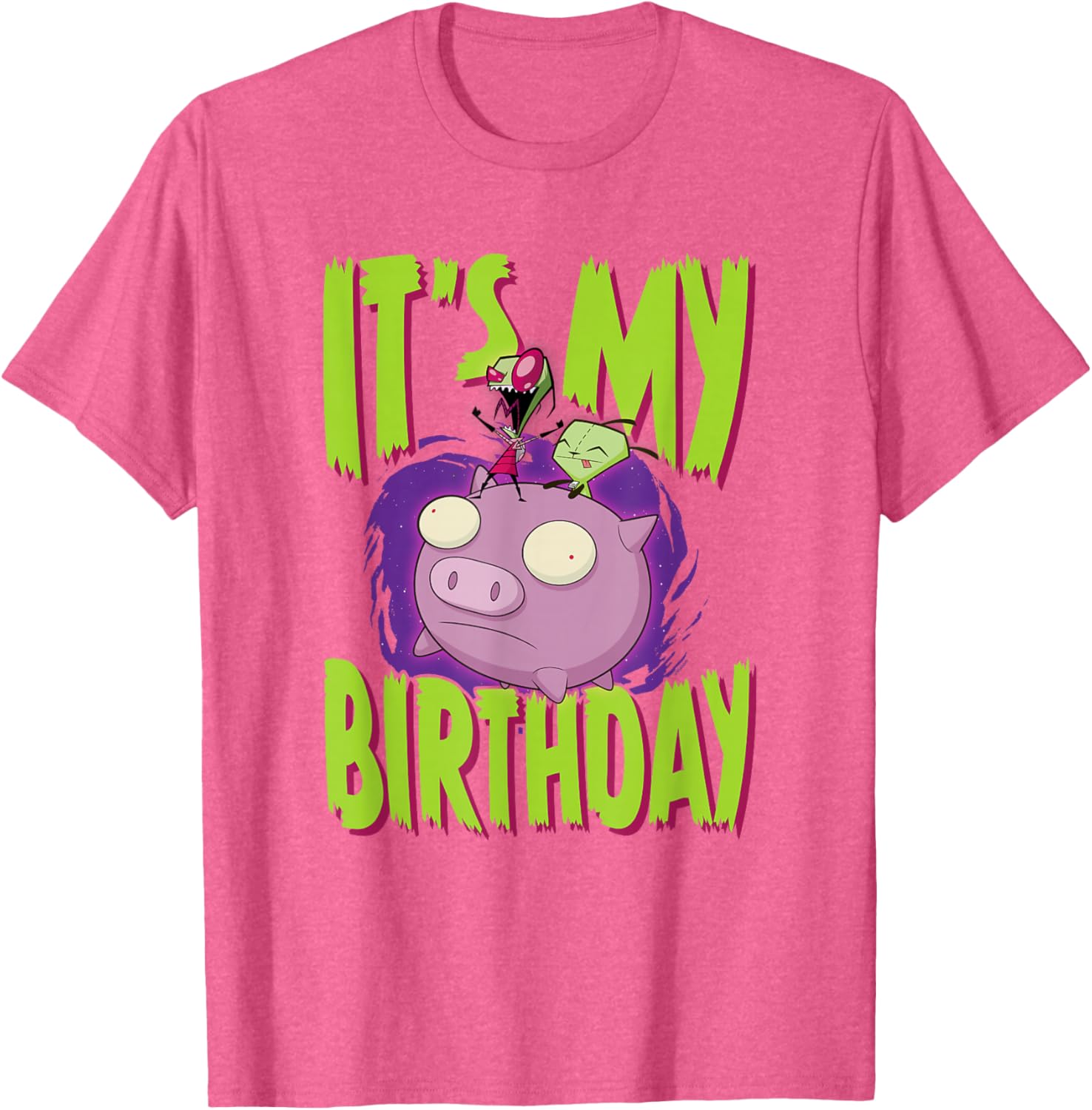 Invader Zim Birthday T-Shirt with Zim Gir Riding Pig Fun Design - 3