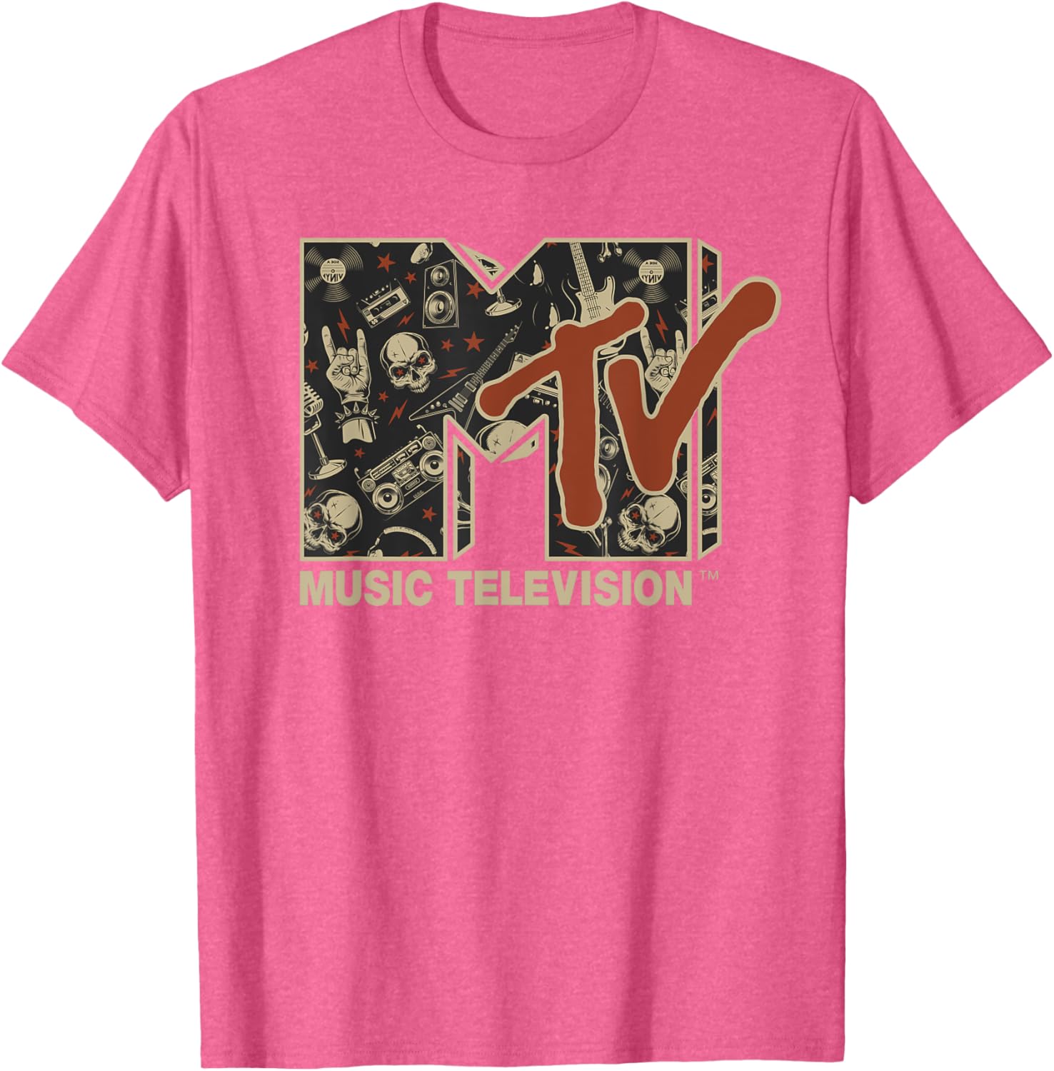 Mademark x MTV Vintage Rock n Roll Skull Guitar T-Shirt for Metal Fans - 7