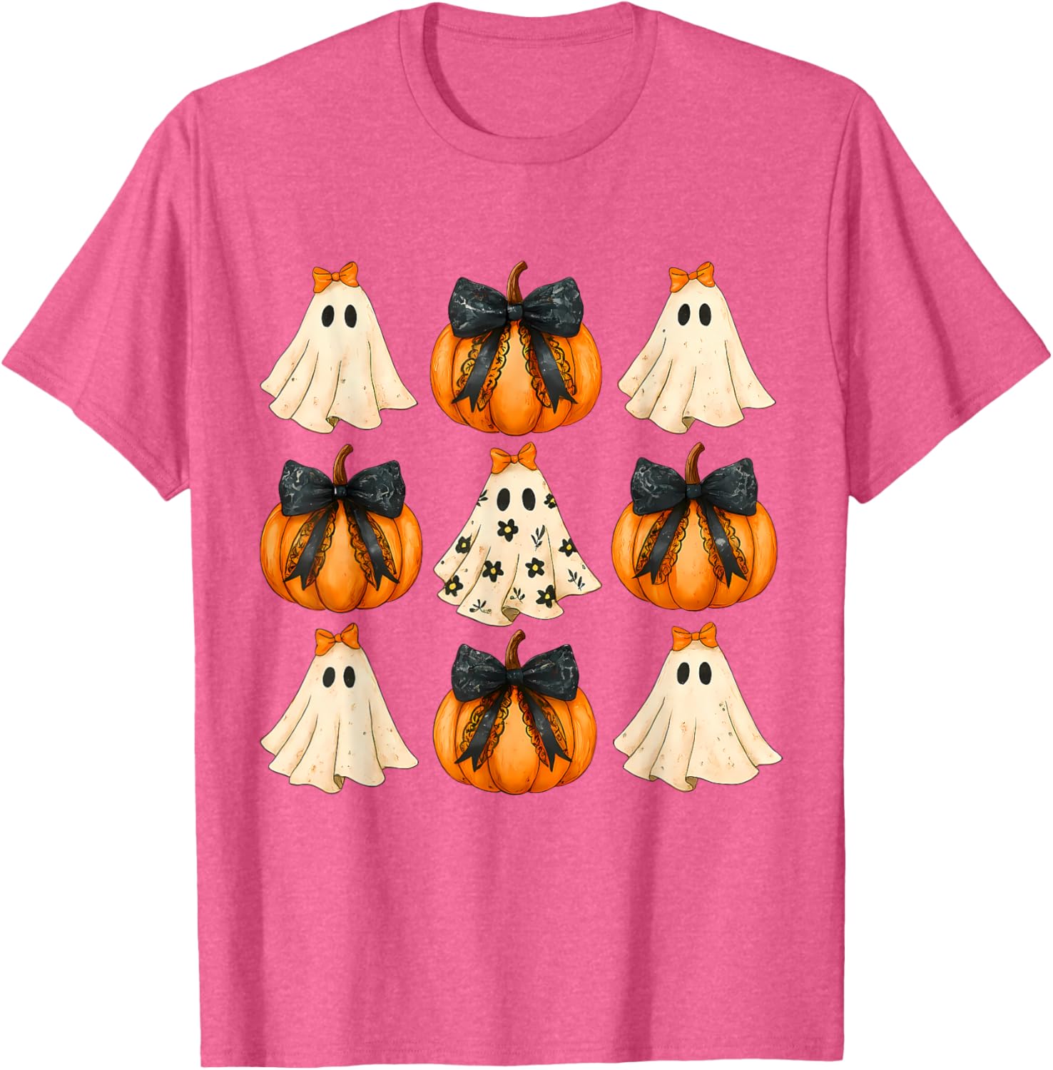 Cute Halloween Bow Pumpkin Ghost T-Shirt for Women and Girls - 20