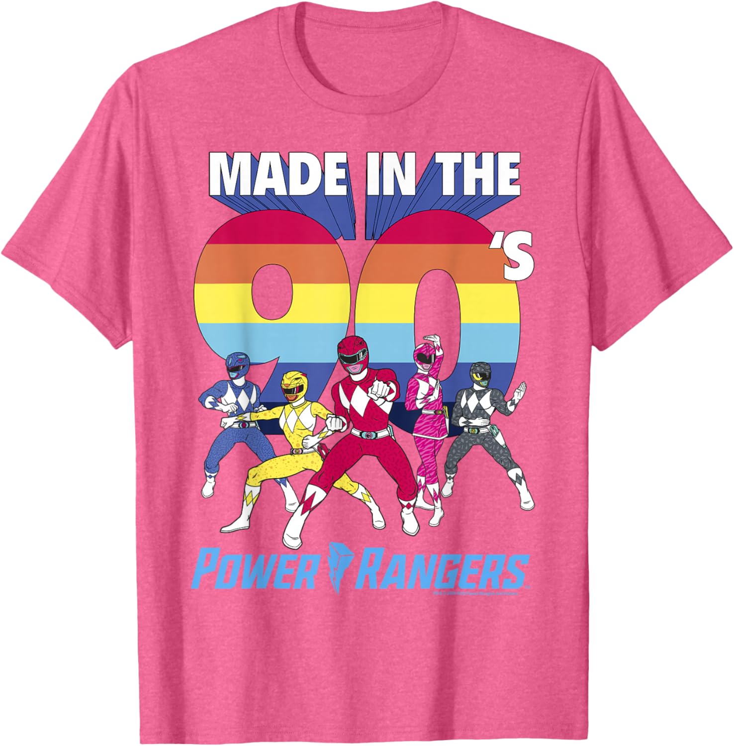 90's Power Rangers Retro Rainbow Stripe Logo T-Shirt for Fans - 5