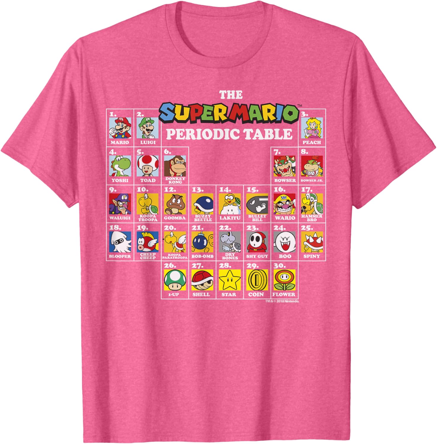 Super Mario Periodic Table Graphic T-Shirt Fun Character Design for Gamers - 4