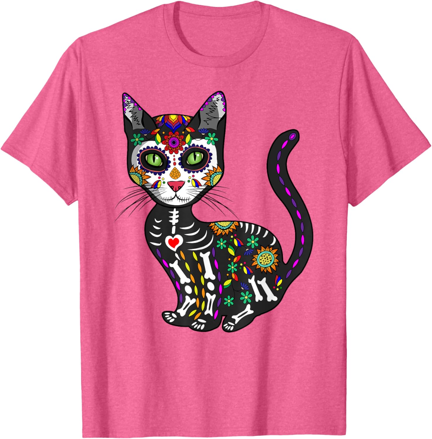Cute Sugar Skull Cat T-Shirt for Halloween Day of the Dead Fun - 5