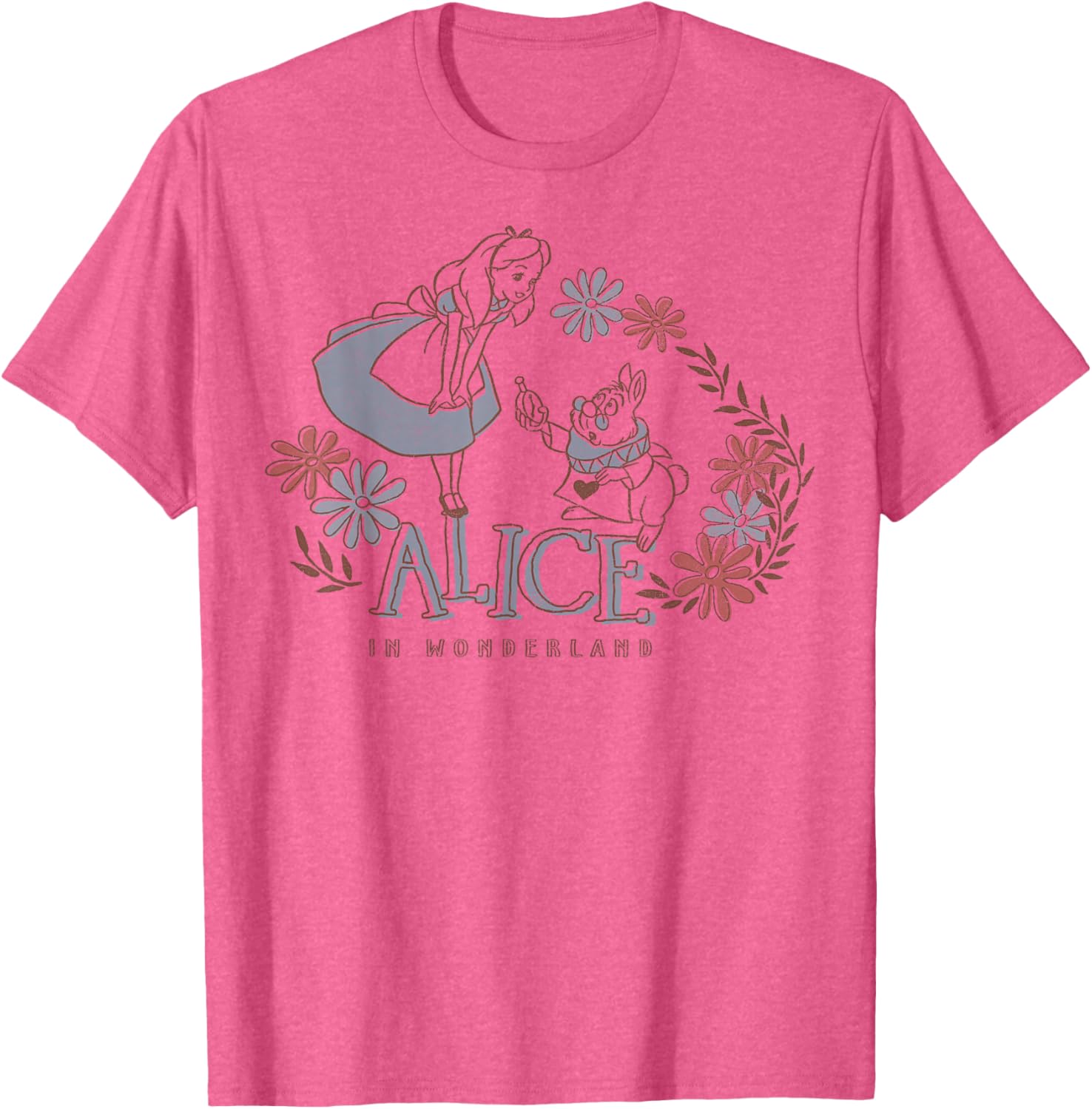 Disney Alice in Wonderland Floral T-Shirt with Alice and White Rabbit Design - 1