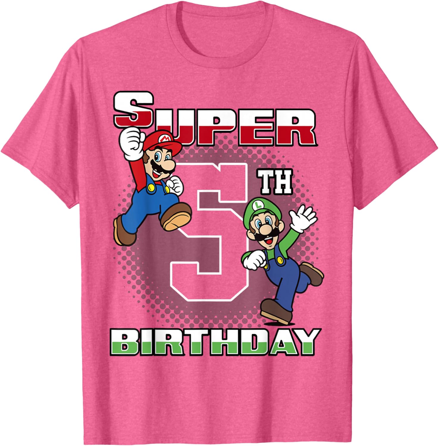 Super Mario Luigi 5th Birthday Portrait T-Shirt for Kids Fun Gift - 1