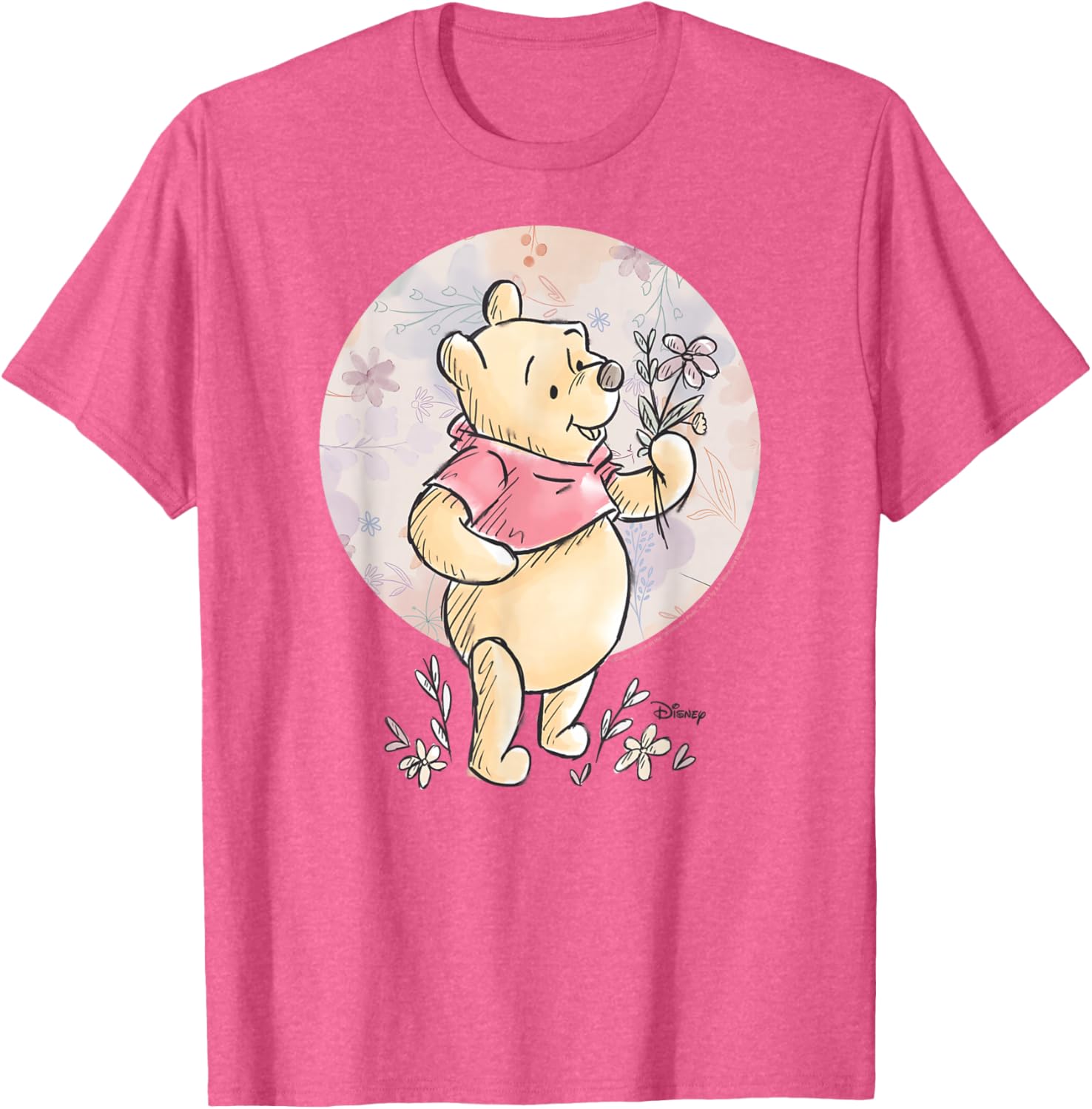 Floral Circle Winnie the Pooh T-Shirt for Kids and Adults, Cute Design - 3