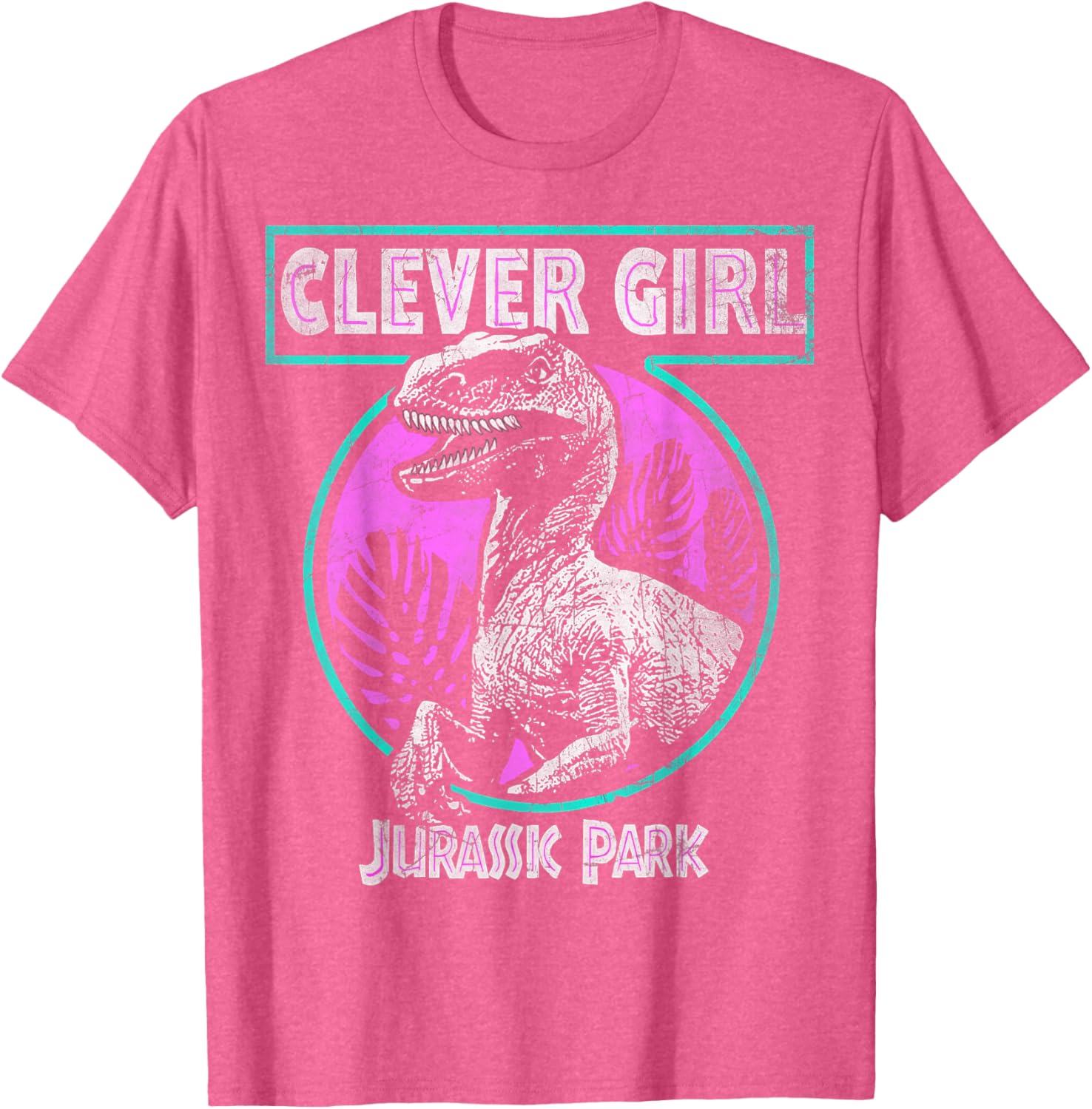 Jurassic Park Raptor Clever Girl Distressed Teal Short Sleeve T-Shirt - 1