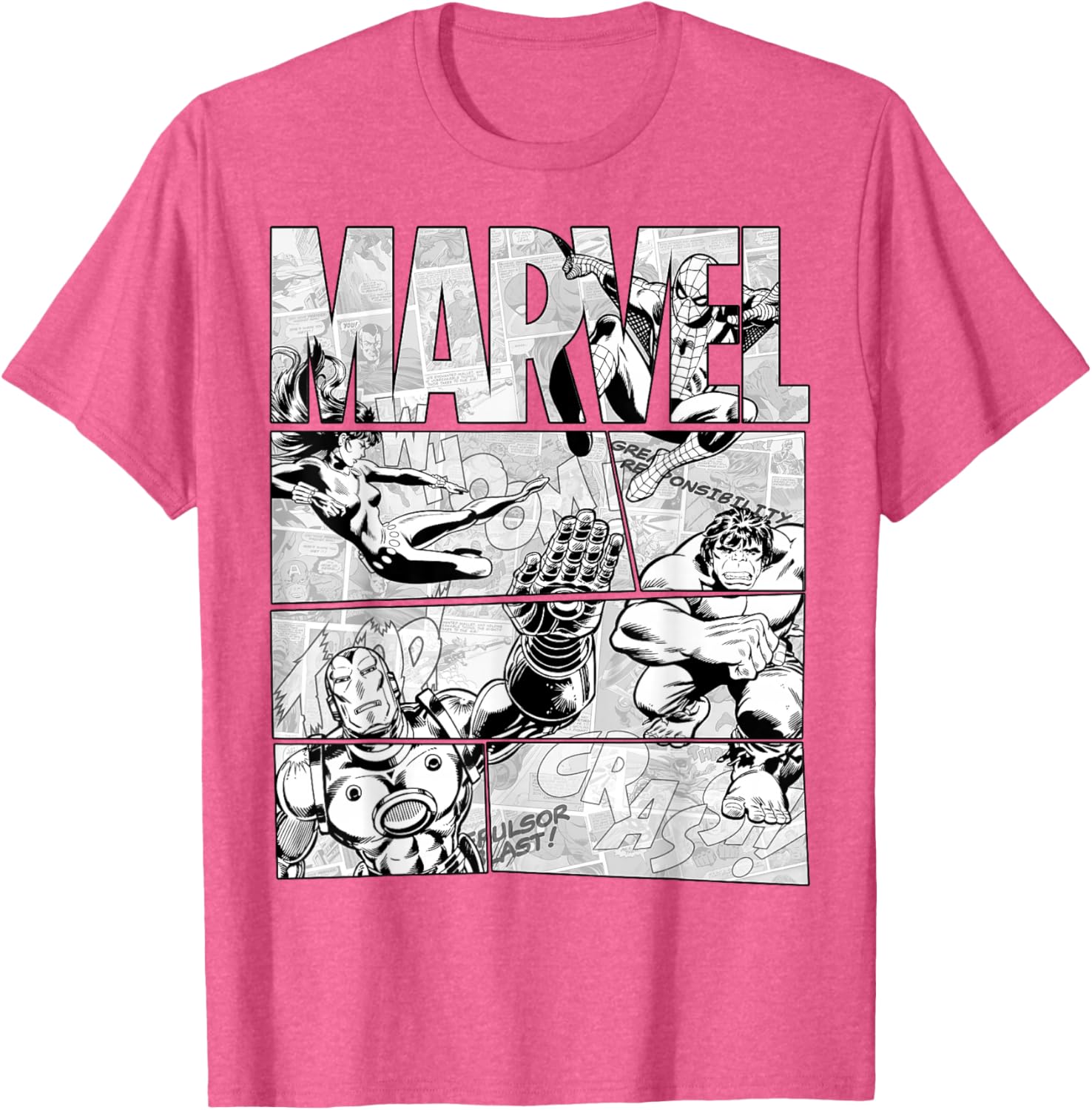 Marvel Avengers Retro Black and White Comic Graphic T-Shirt for Fans - 10