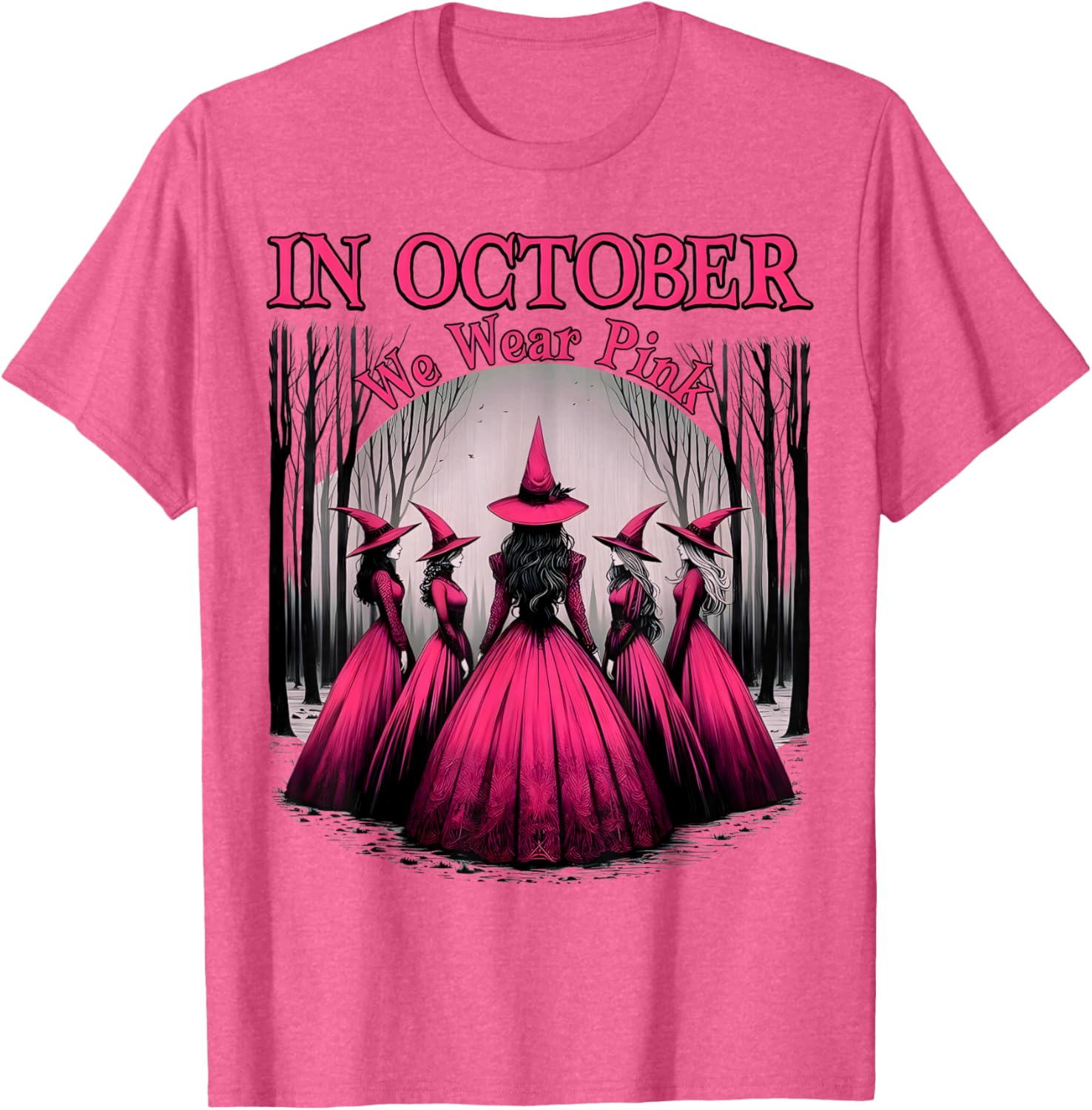 October We Wear Pink Witch T-Shirt for Breast Cancer Awareness Women - 2