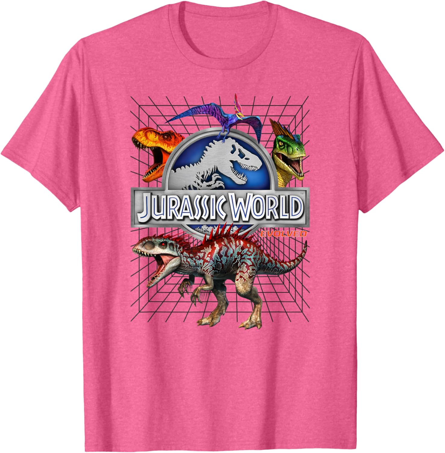 Jurassic World Evolved T-Rex Dino Grid T-Shirt for Kids and Adults - 9