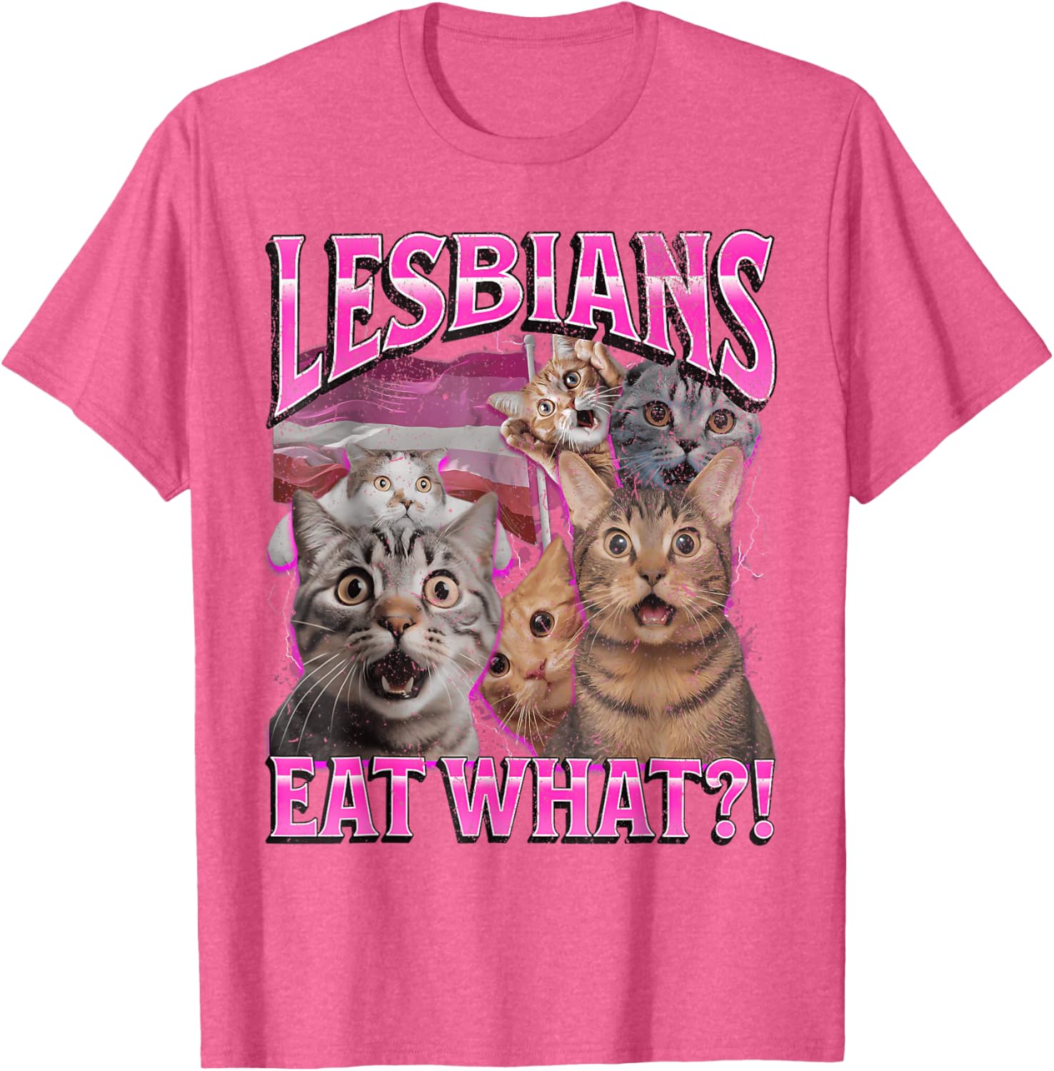 Funny Cat LGBTQ Pride T-Shirt with Lesbians Eat What Pun - Great Gift! - 1