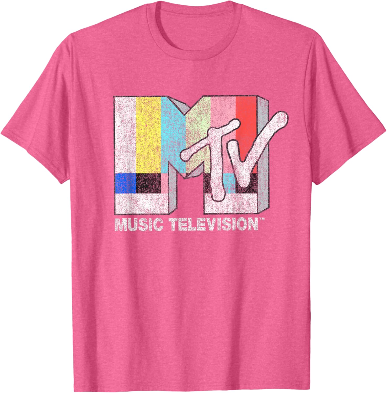 MTV Classic Fit Black T-Shirt with Vintage TV Signal Logo for Adults - 1