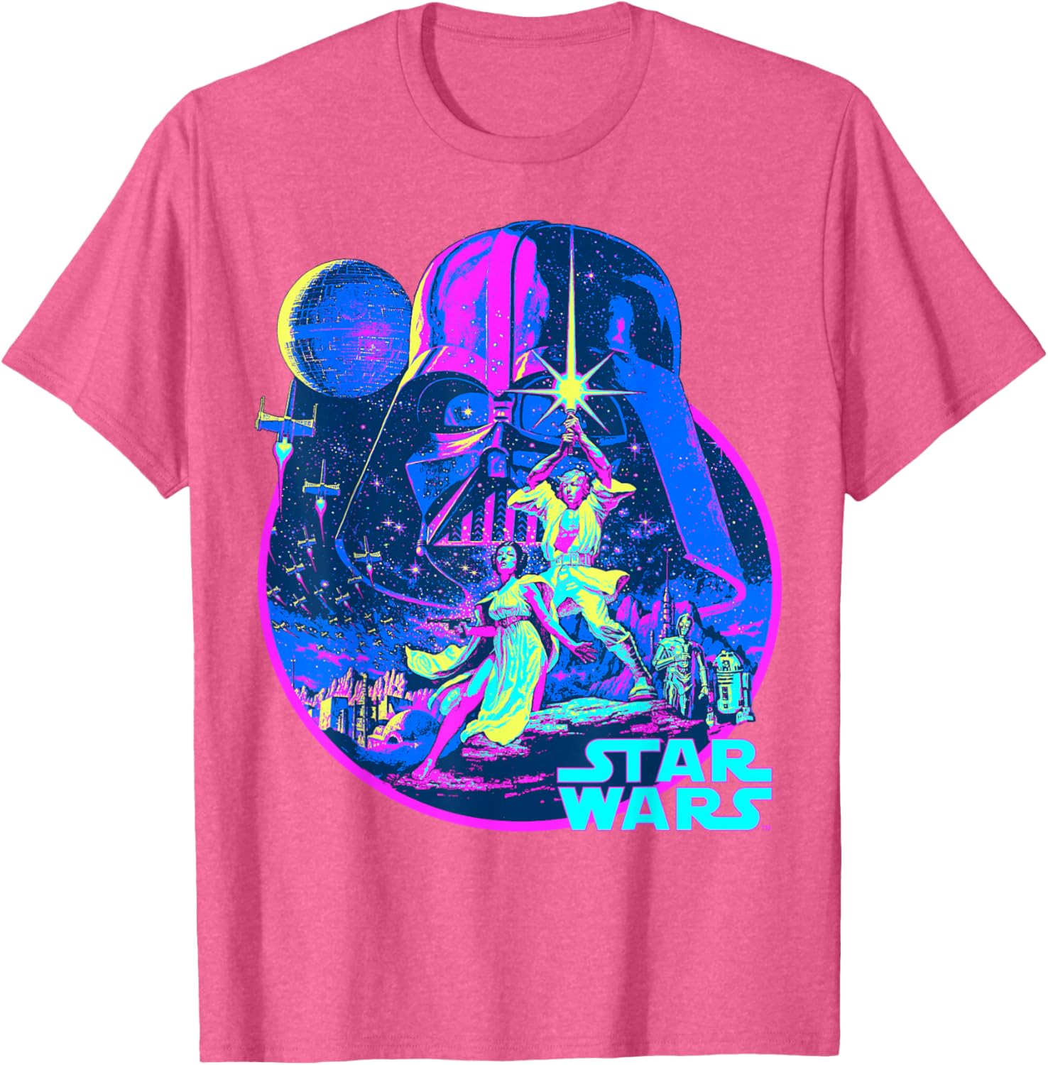 Star Wars Neon Poster T-Shirt for Fans of Disney Classic Adventure - 3