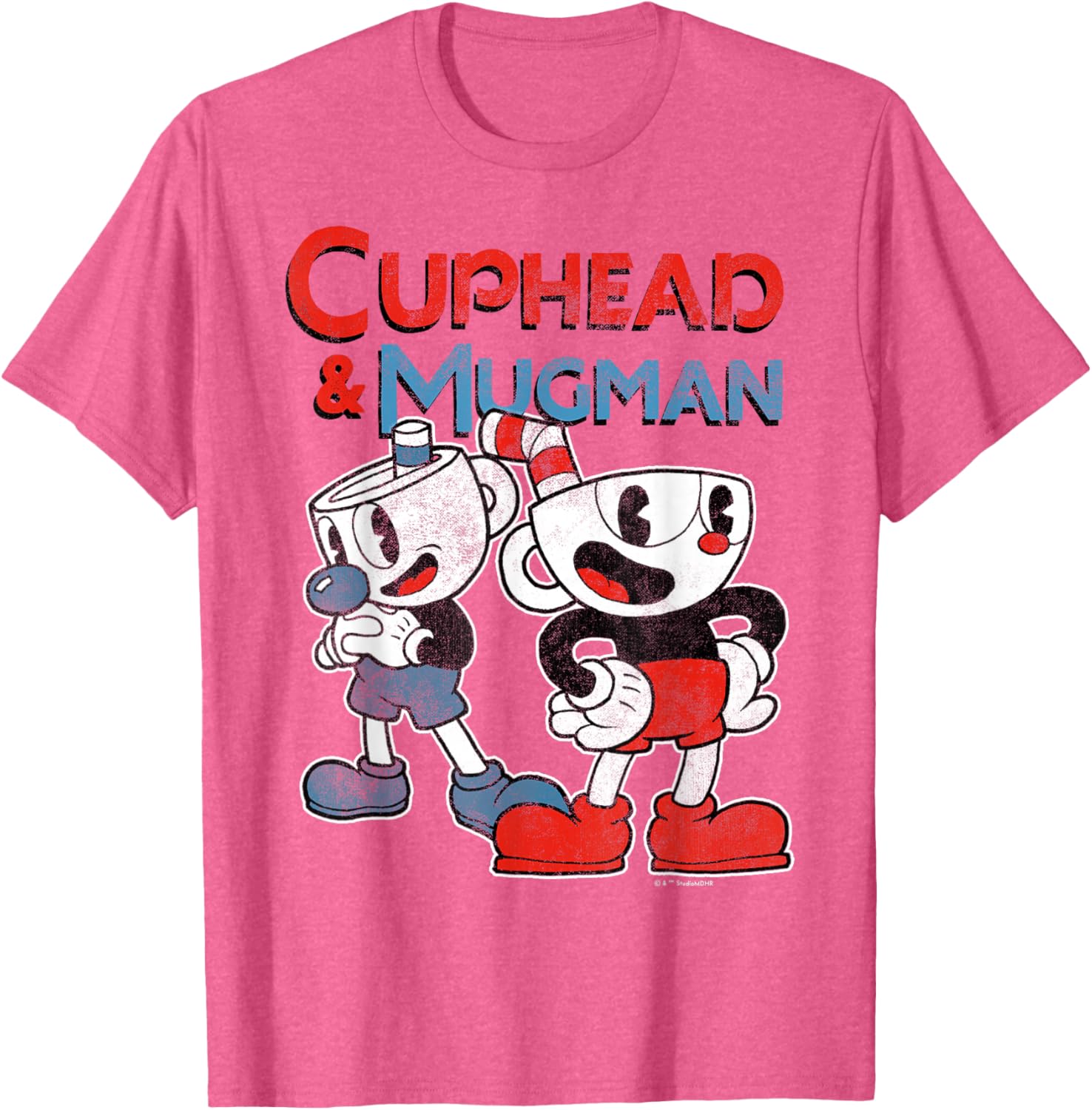 Cuphead and Mugman Black Classic Fit T-Shirt for Adults - Short Sleeve Crew Neck - 4