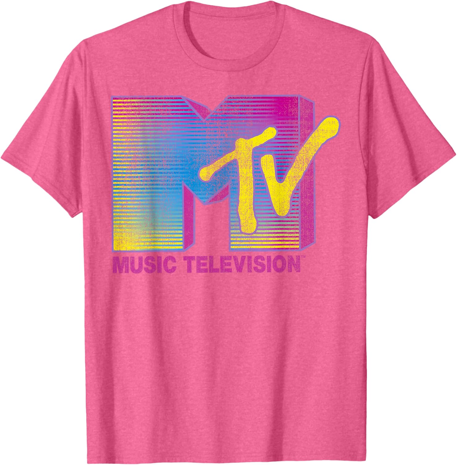MTV Distressed Fluorescent Logo Crew Neck T-Shirt for Adults in Black - 11