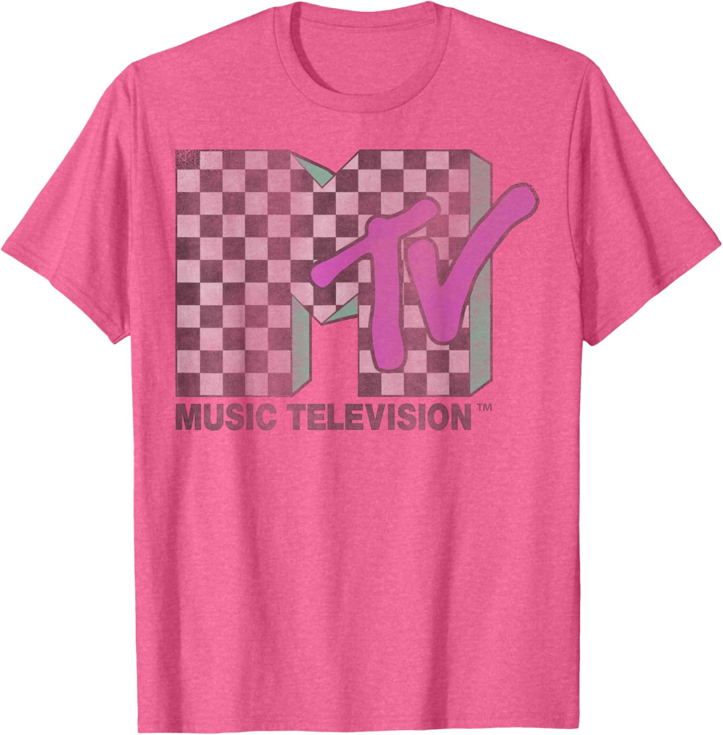 Retro MTV Checkered Distressed Logo Short Sleeve T-Shirt for Trendy Style - 7