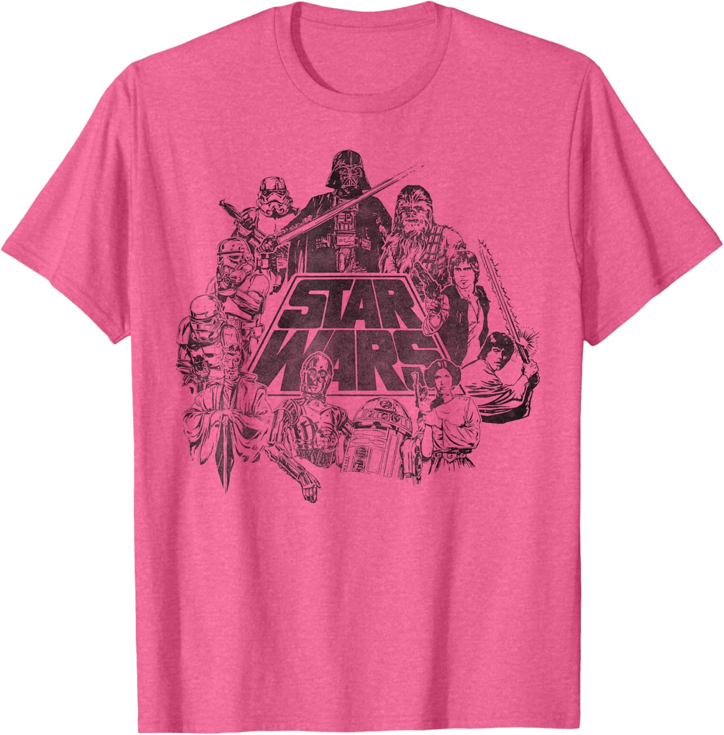 Star Wars Vintage Line Art T-Shirt Featuring Classic Characters - 2