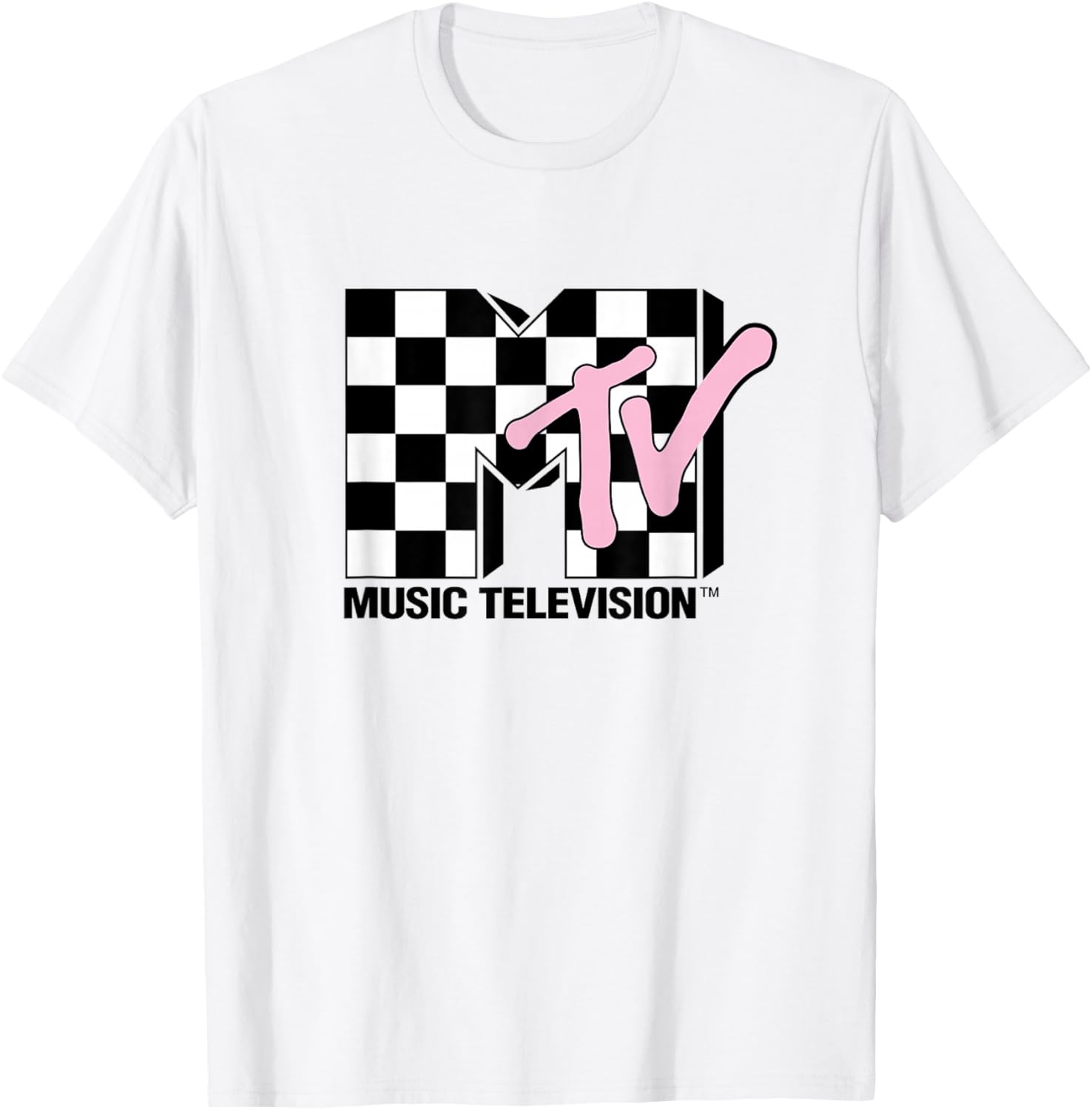 MTV Music Television Retro 80's Pink Neon Checkerboard Logo T-Shirt - 3