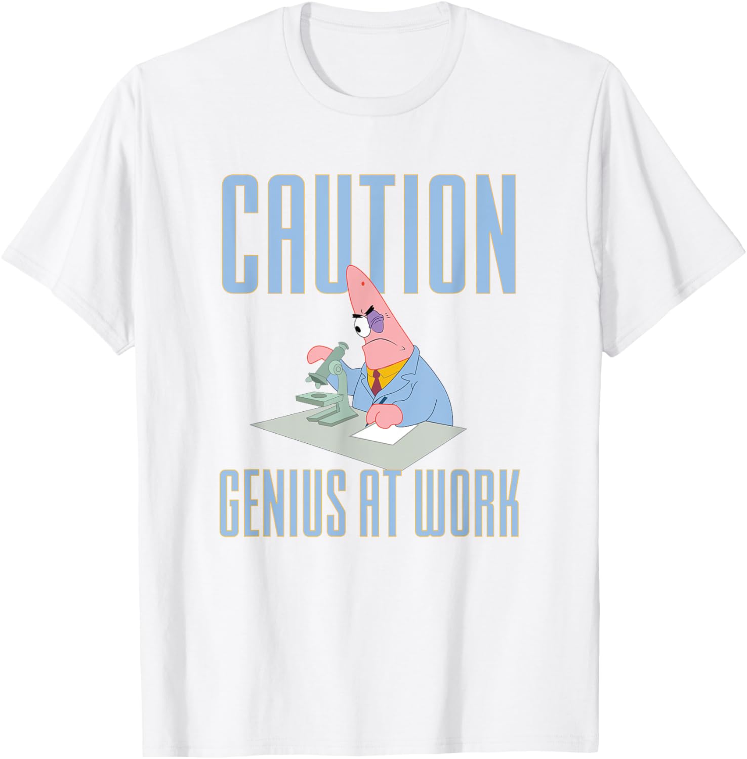 Mademark SpongeBob Patrick Star Caution Genius at Work T-Shirt for Fans - 4