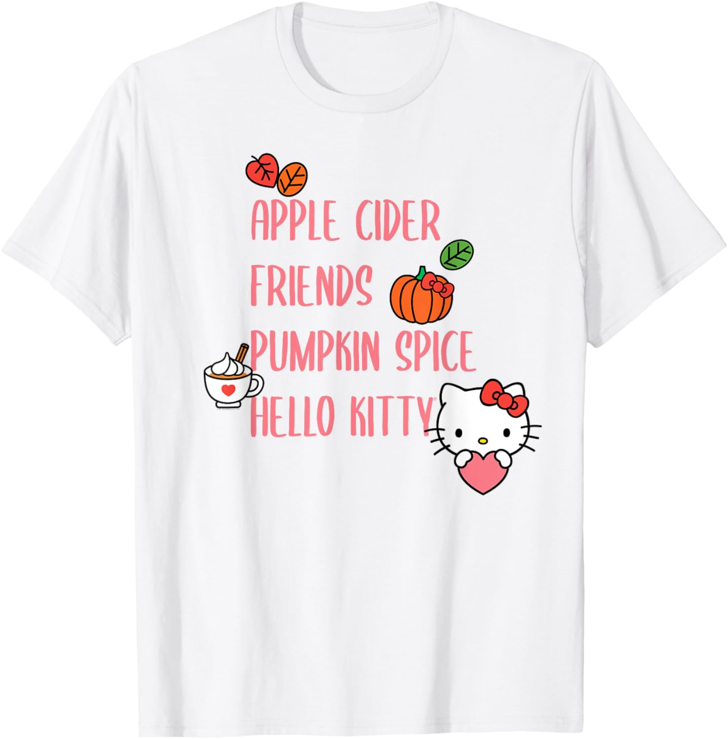 Cute Apple Cider Friends Pumpkin Spice Hello Kitty T-Shirt for Fall Fun - 3