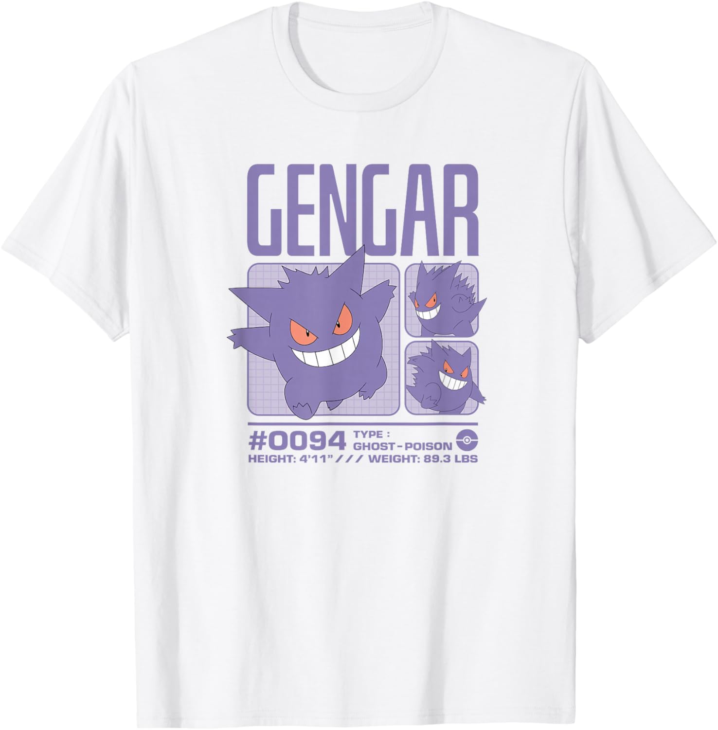 Gengar Pastel Stats Grid T-Shirt for Pokémon Fans - Stylish & Fun Design - 3