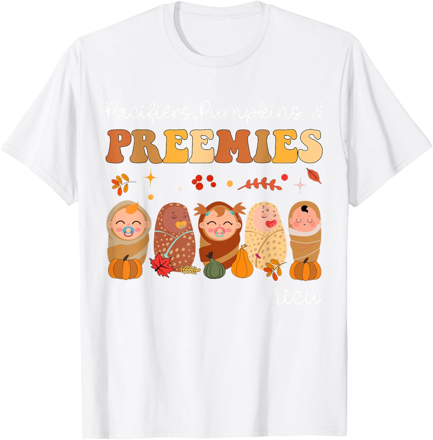 Cute Pumpkin Design NICU Nurse Halloween T-Shirt for Preemies and Caregivers - 8