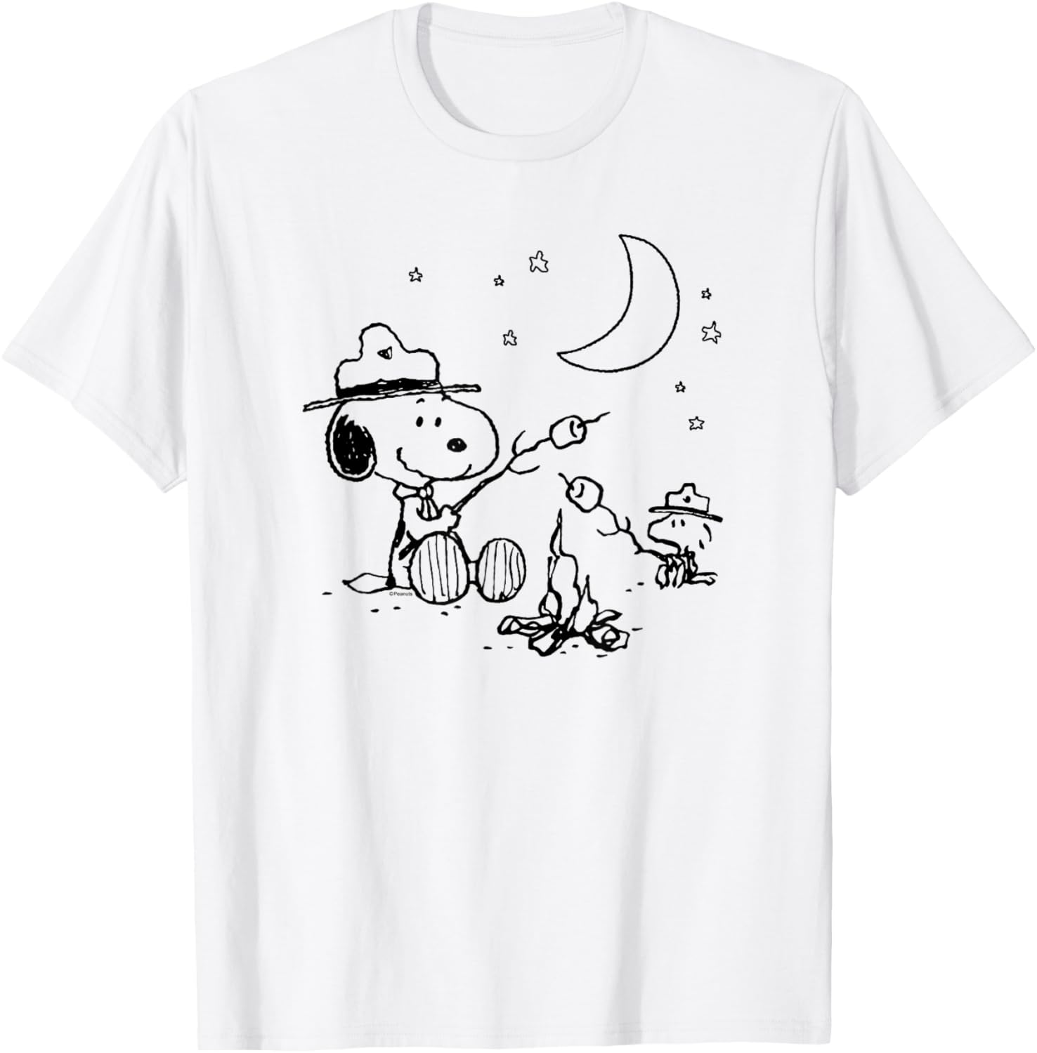Snoopy and Woodstock Camping with S'mores T-Shirt for Fun Outdoor Adventures - 1