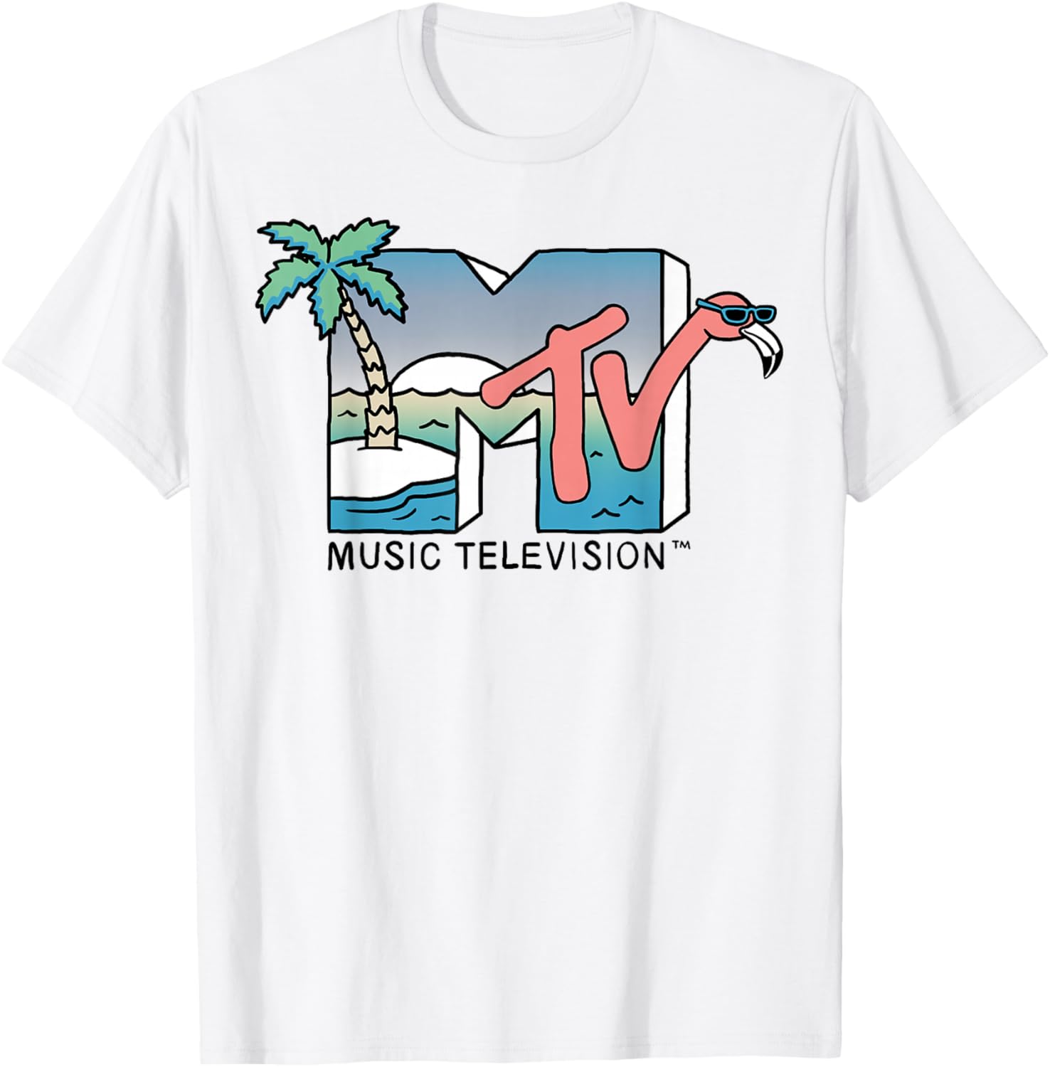 Vintage MTV Beach Island Flamingo Graphic T-Shirt for Casual Style - 7