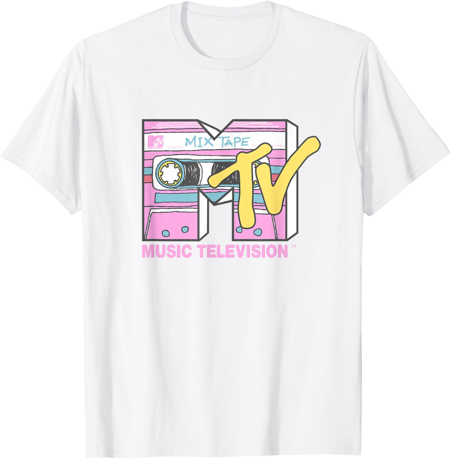 MTV Retro Neon Mix Tape T-Shirt Vintage Cassette Sketch Style - 12