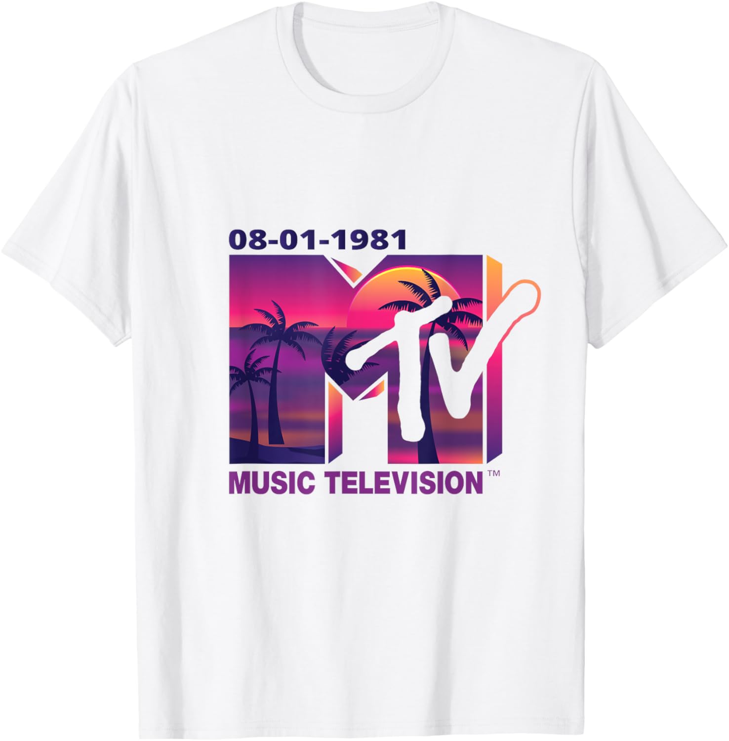 Mademark x MTV 1981 Logo T-Shirt with Purple Palms in Sunset Design - 6