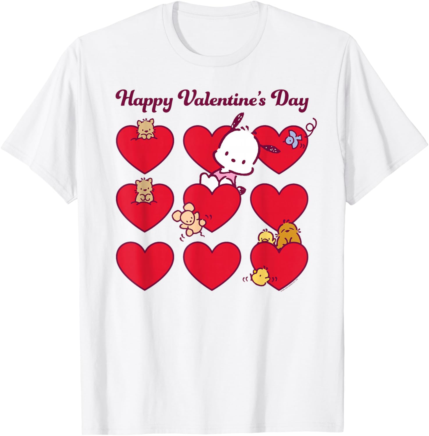 Mademark Pochacco Valentine's Day T-Shirt Unisex Grey Short Sleeve Small - 1