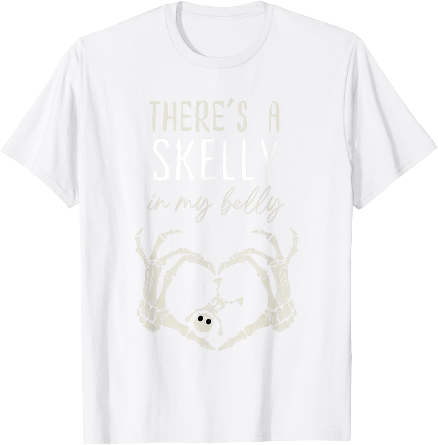 Funny Skeleton Skelly in My Belly Pregnant Halloween T-Shirt for Moms - 16