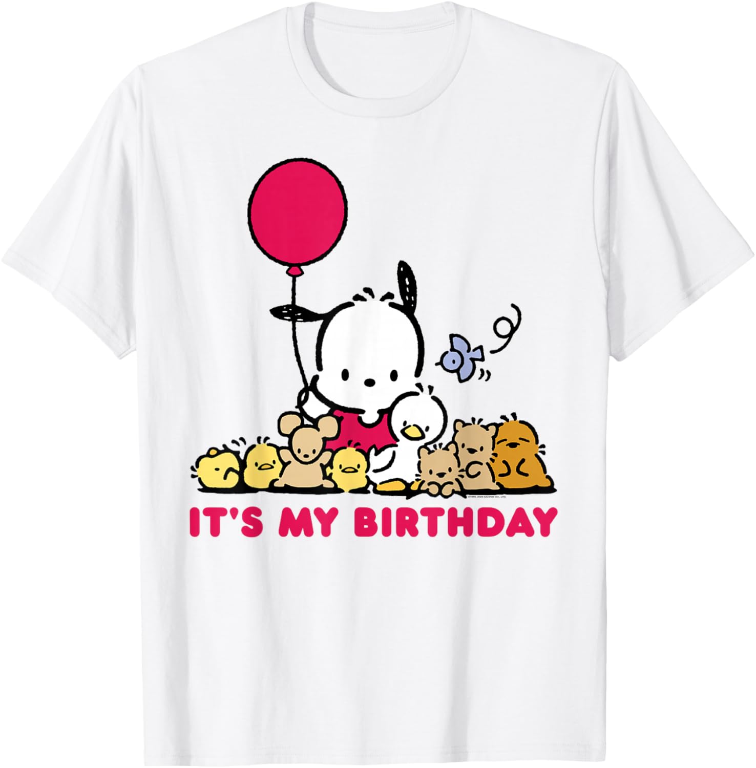Pochacco Birthday T-Shirt for Adults, Grey Short Sleeve Classic Fit - 8