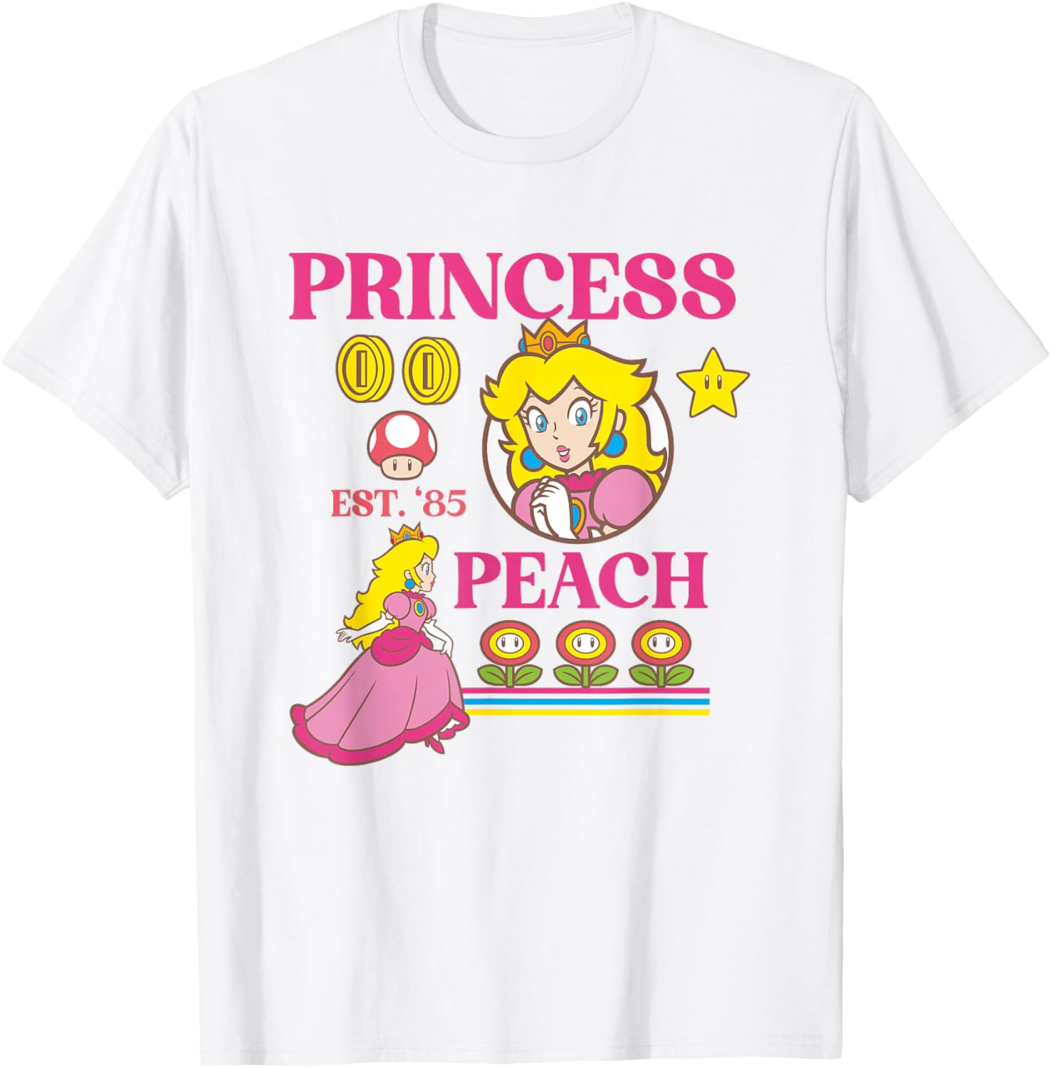 Super Mario Fire Flower Princess Peach Power Up T-Shirt for Gamers - 7