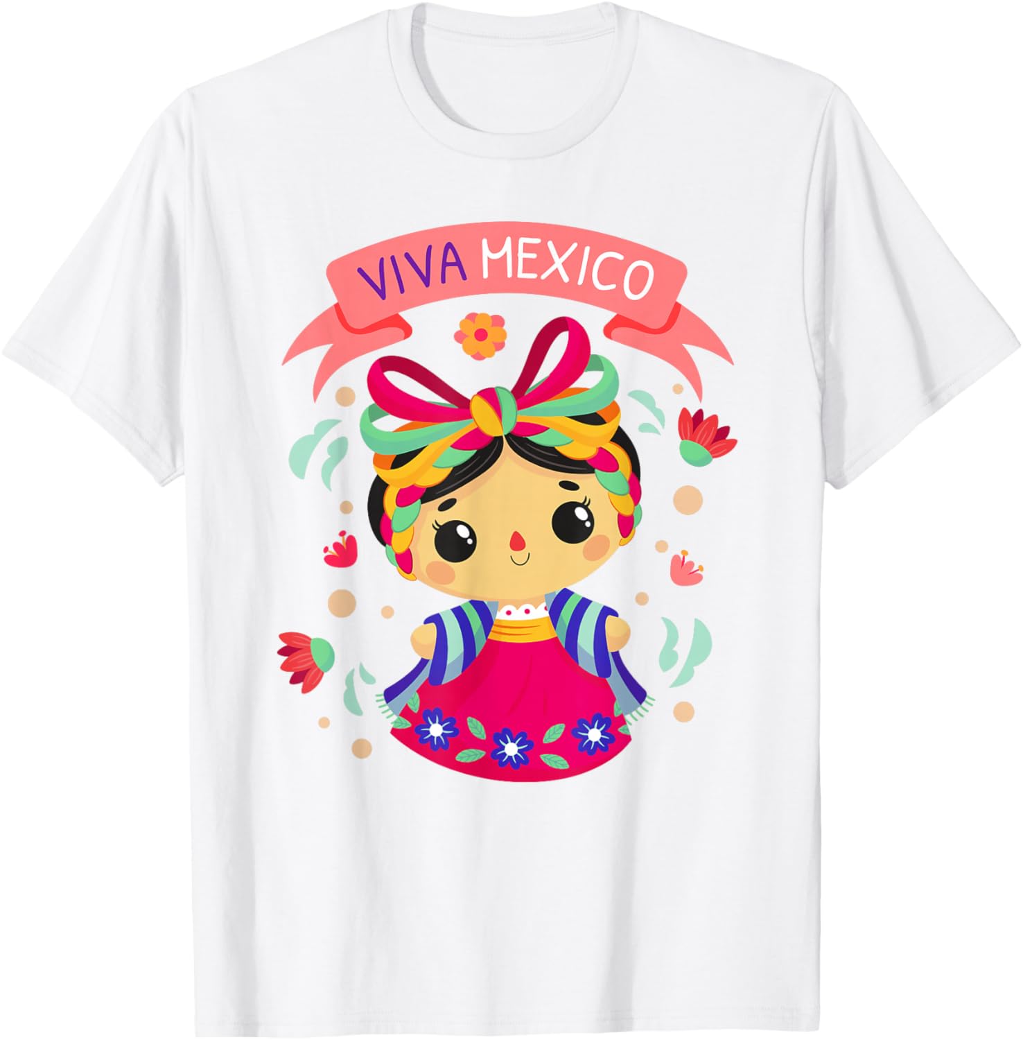 Viva Mexico Girls Floral Independence Day T-Shirt for Kids - 25