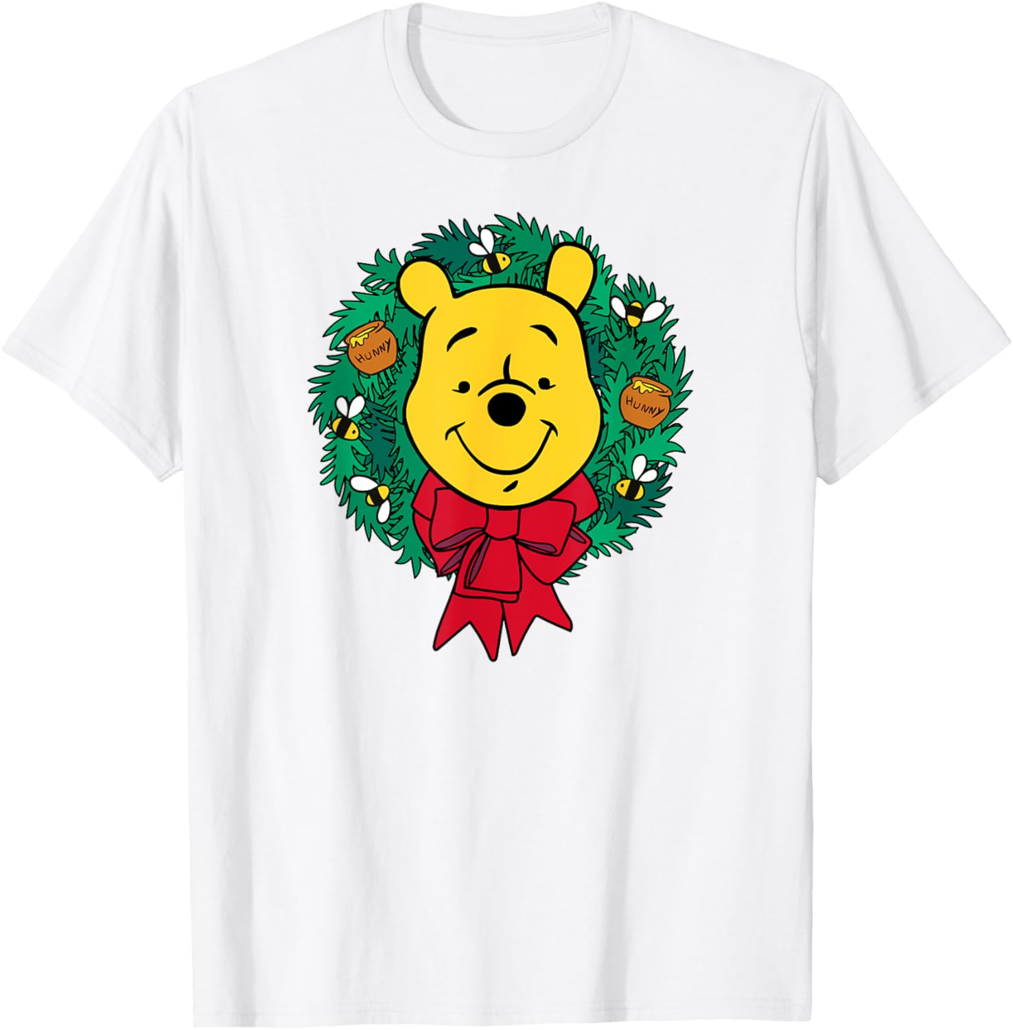 Festive Winnie the Pooh Christmas Wreath T-Shirt for Men, Blue, Small - 2