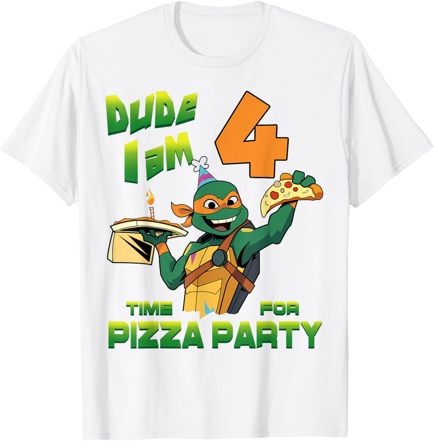 Mademark Teenage Mutant Ninja Turtles Mikey Pizza 4th Birthday T-Shirt - 1