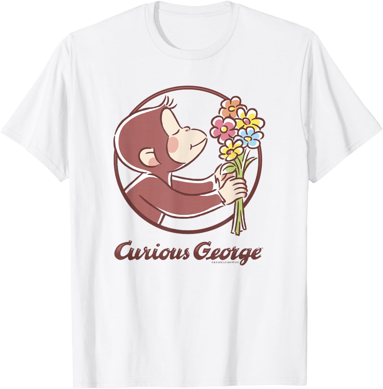 Curious George Flower Bouquet Poster T-Shirt for Fun and Style - 2