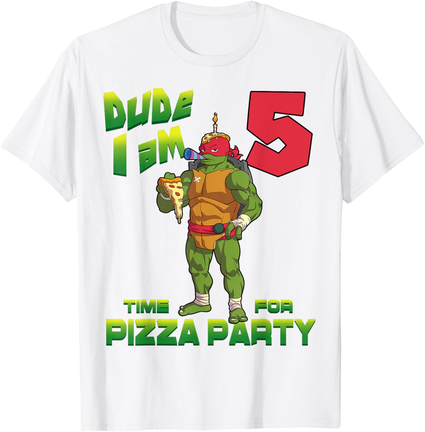 TMNT Raphael Pizza Birthday T-Shirt for 5 Year Old Party Fun - 9