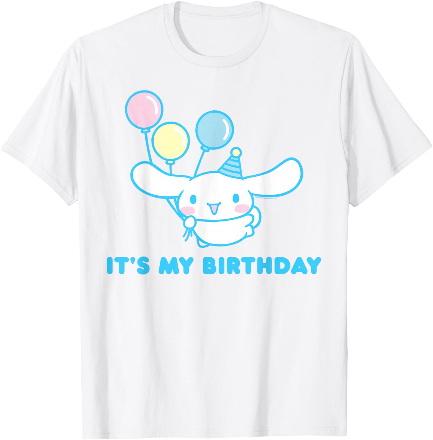 Sanrio Cinnamoroll Birthday T-Shirt for Adults - Blue Crew Neck Short Sleeve - 12
