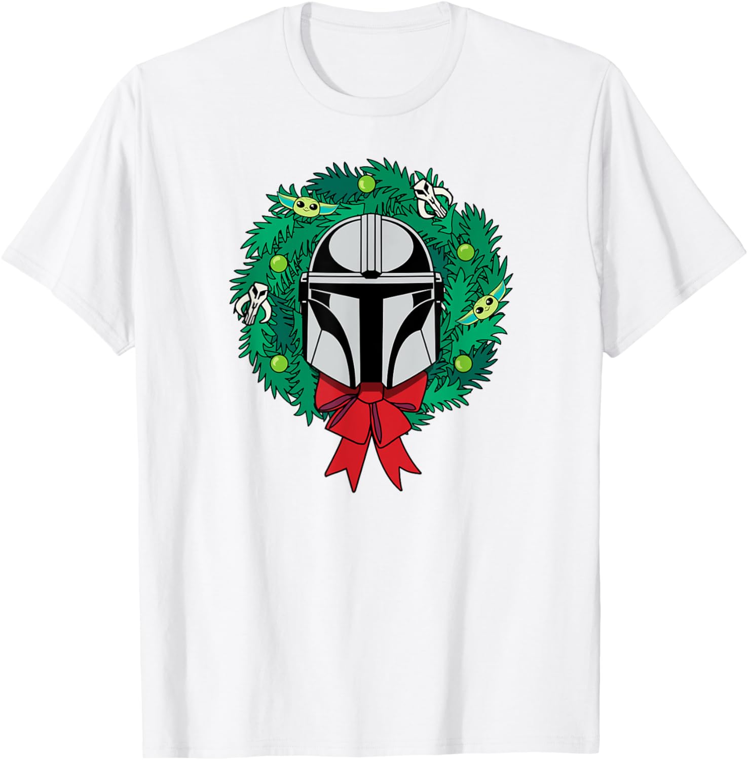 Mandalorian Helmet Christmas Wreath T-Shirt for Holiday Cheer - 6
