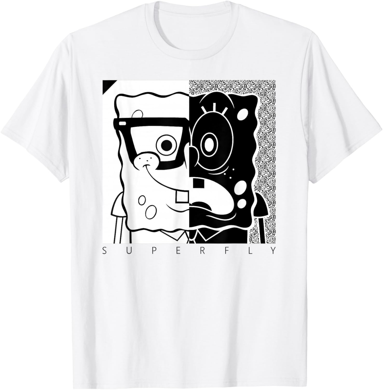 SpongeBob SquarePants Superfly Black and White T-Shirt for Fans - 3