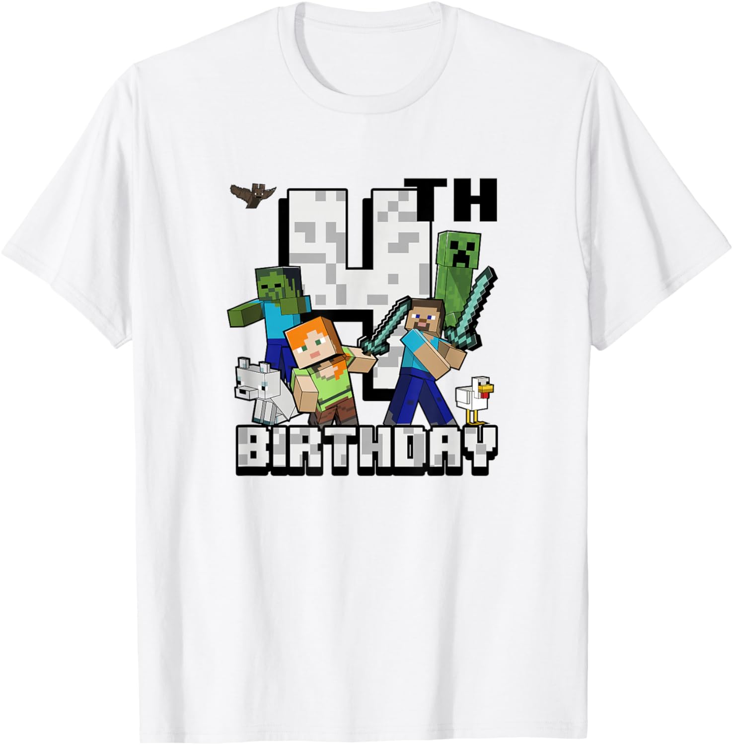 Minecraft Group Shot Happy 4th Birthday T-Shirt for Kids' Celebration - 5