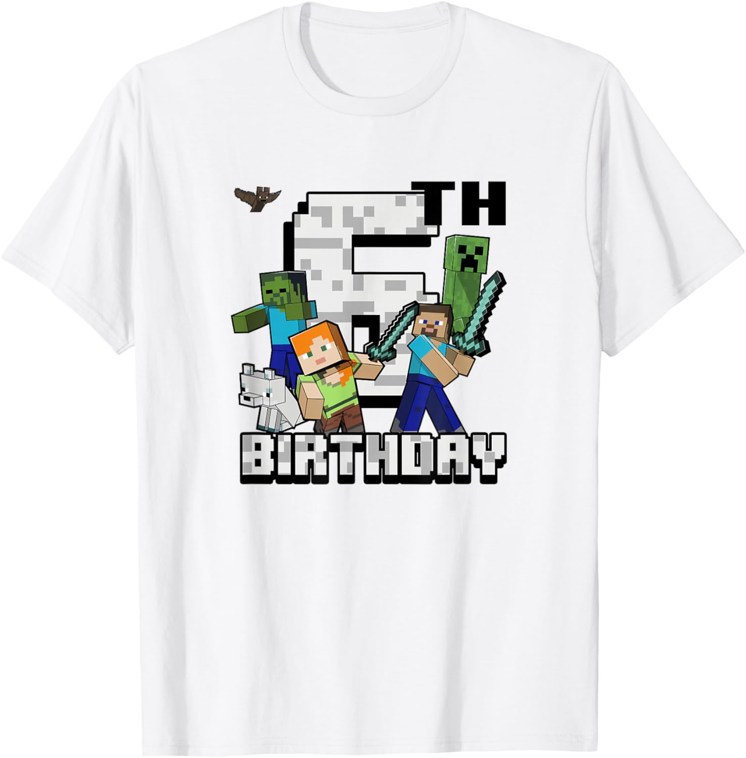 Minecraft Group Shot Happy 6th Birthday T-Shirt for Kids Fun Gift - 7