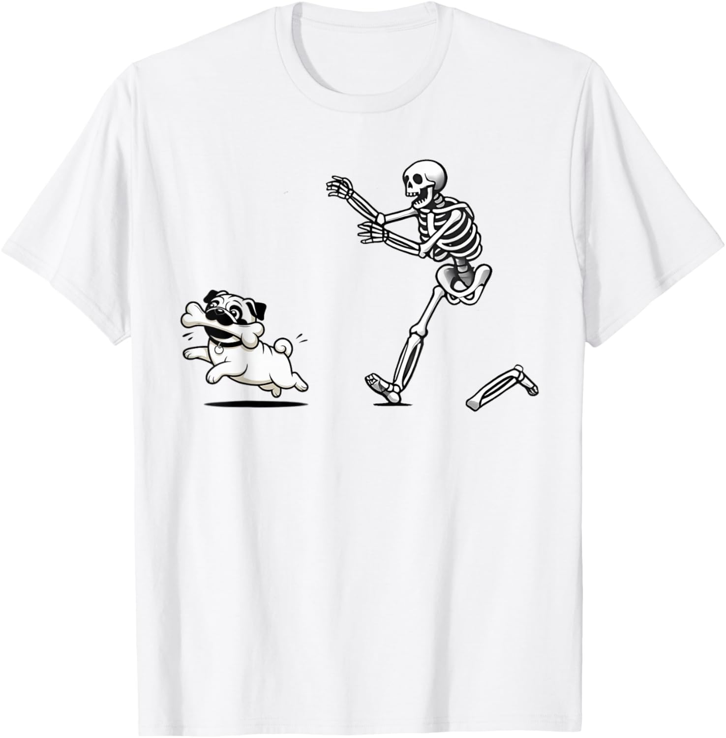 Funny Pug Stealing Bone from Skeleton T-Shirt for Dog Lovers - 24